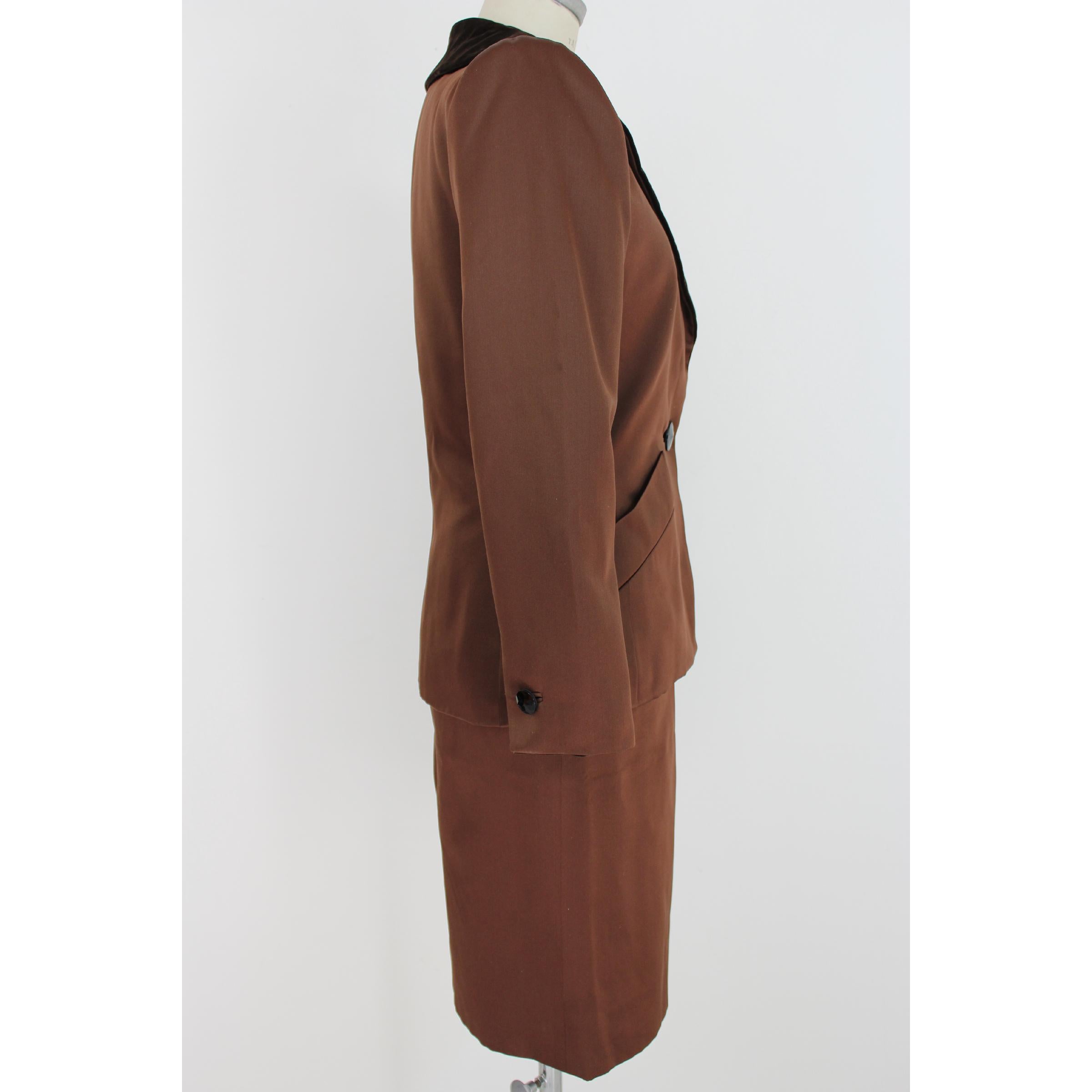 1980s Yves Saint Laurent Rive Gauce Brown Satin Velvet Skirt Suit Dress In Excellent Condition In Brindisi, Bt
