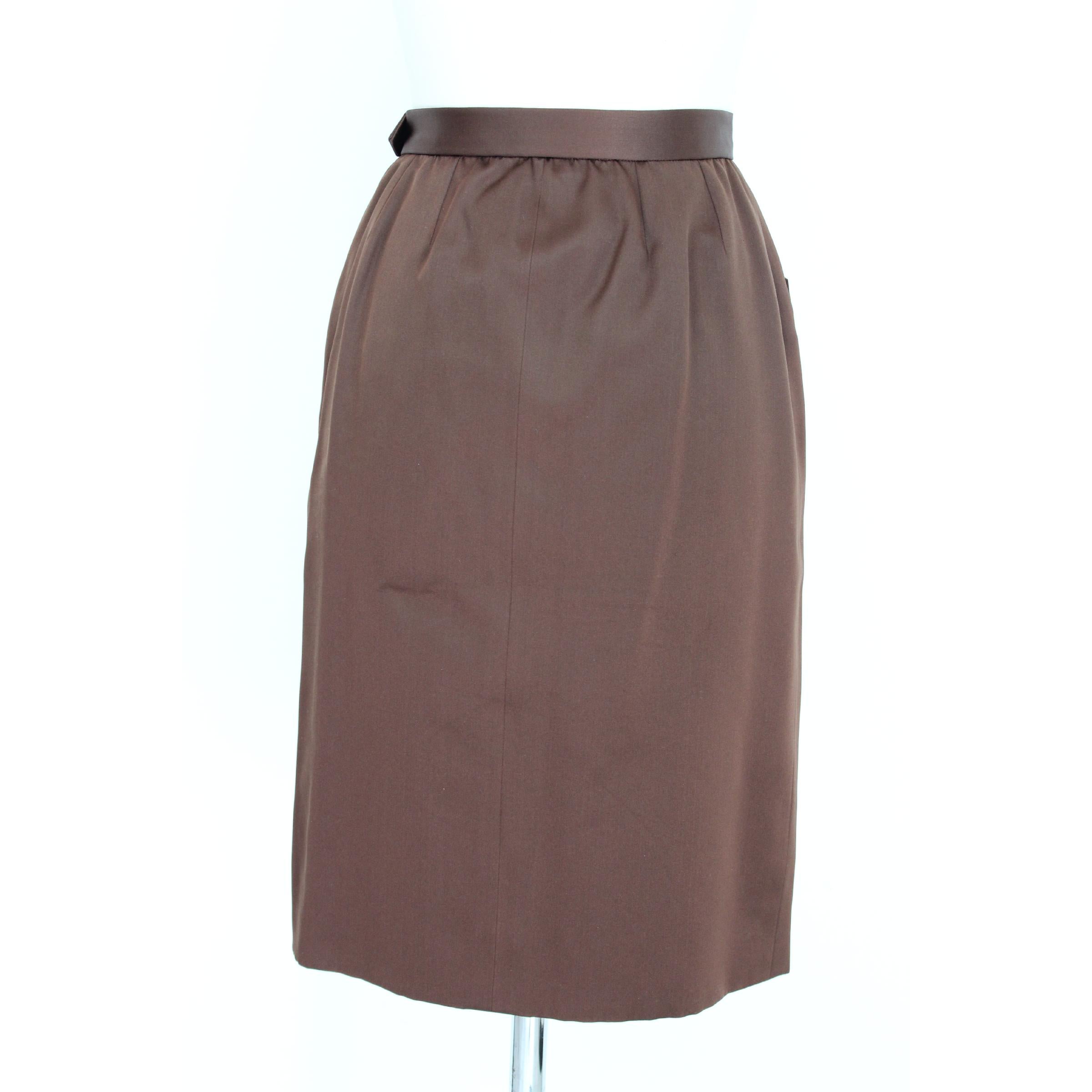 1980s Yves Saint Laurent Rive Gauce Brown Satin Velvet Skirt Suit Dress 1