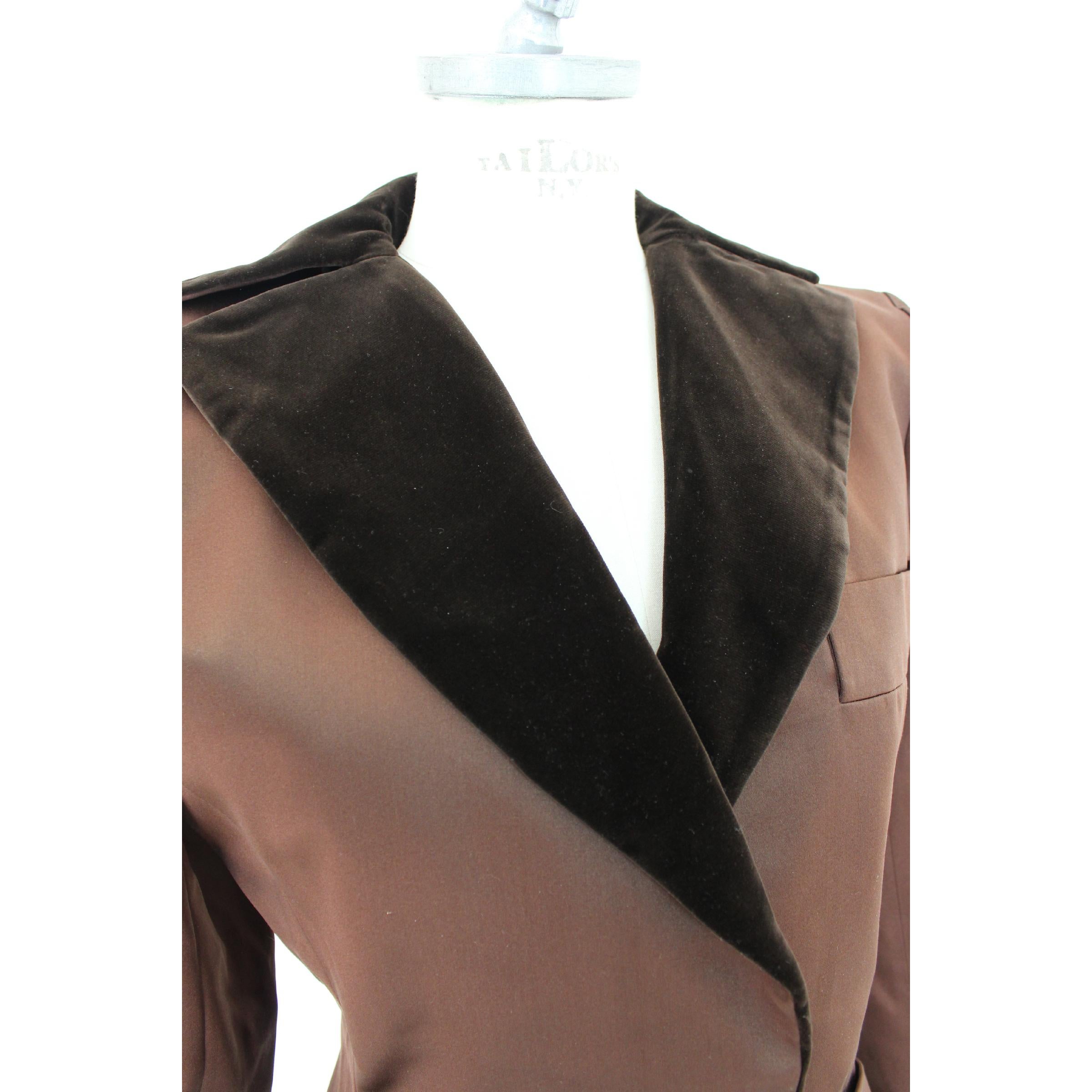 1980s Yves Saint Laurent Rive Gauce Brown Satin Velvet Skirt Suit Dress 4