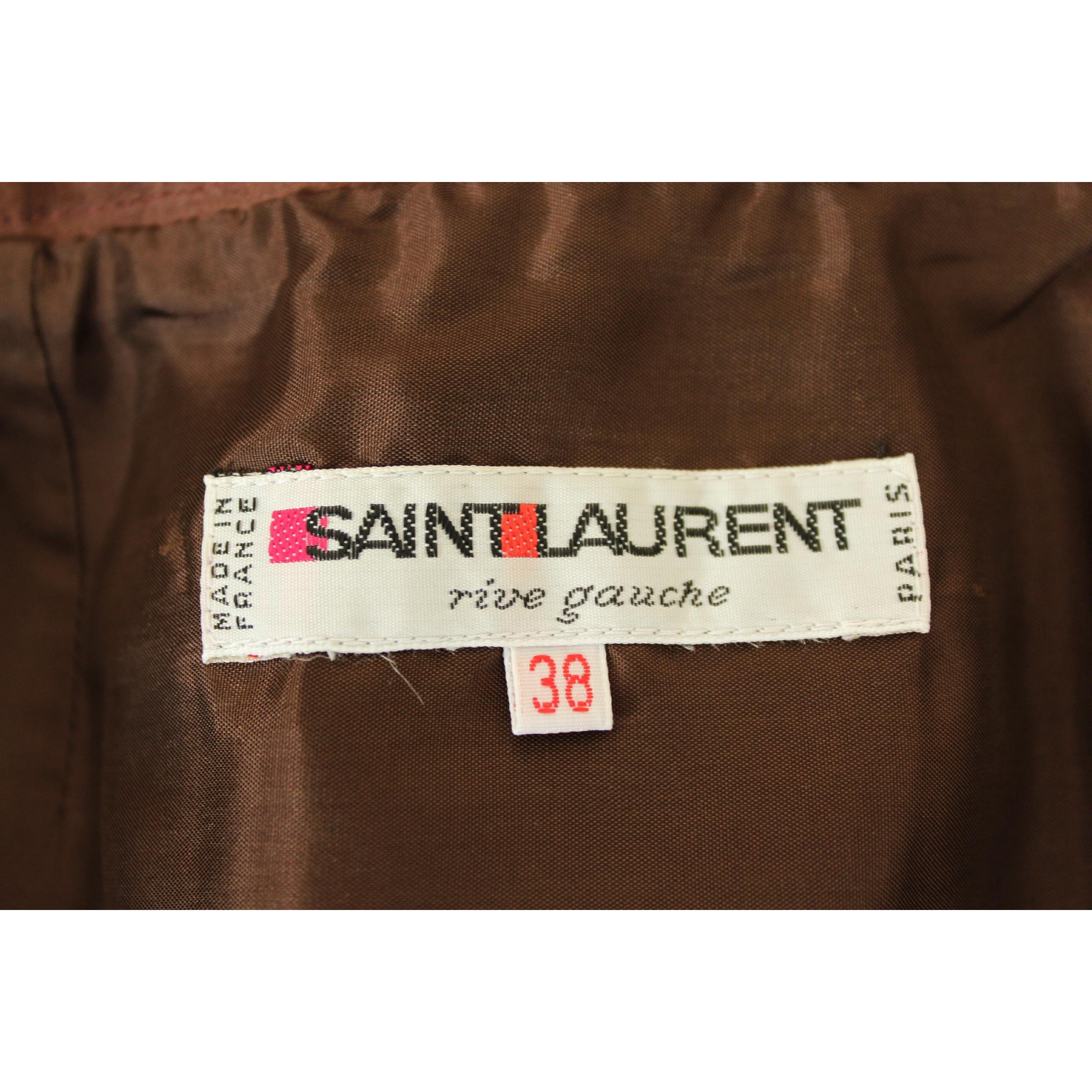 1980s Yves Saint Laurent Rive Gauce Brown Satin Velvet Skirt Suit Dress 5