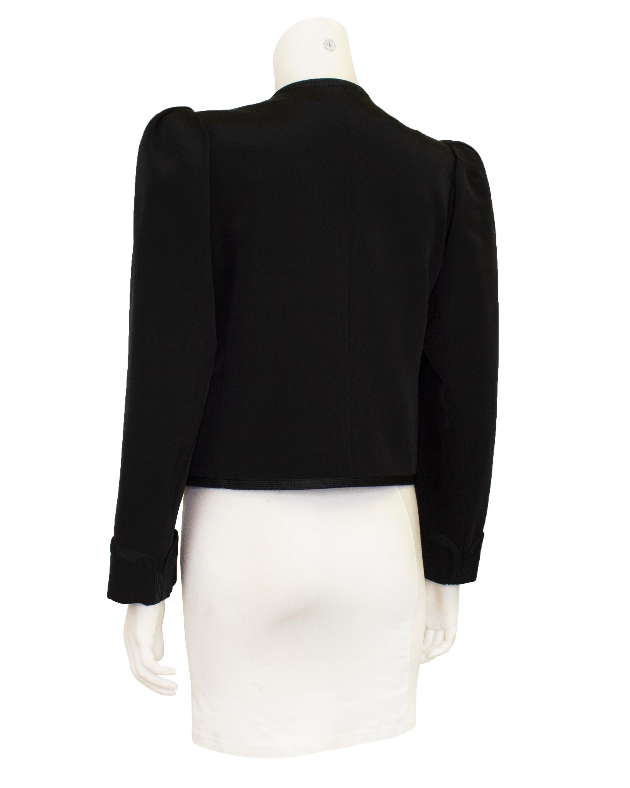 1980s Yves Saint Laurent Rive Gauche Black Cordé Cropped Jacket In Good Condition For Sale In Toronto, Ontario