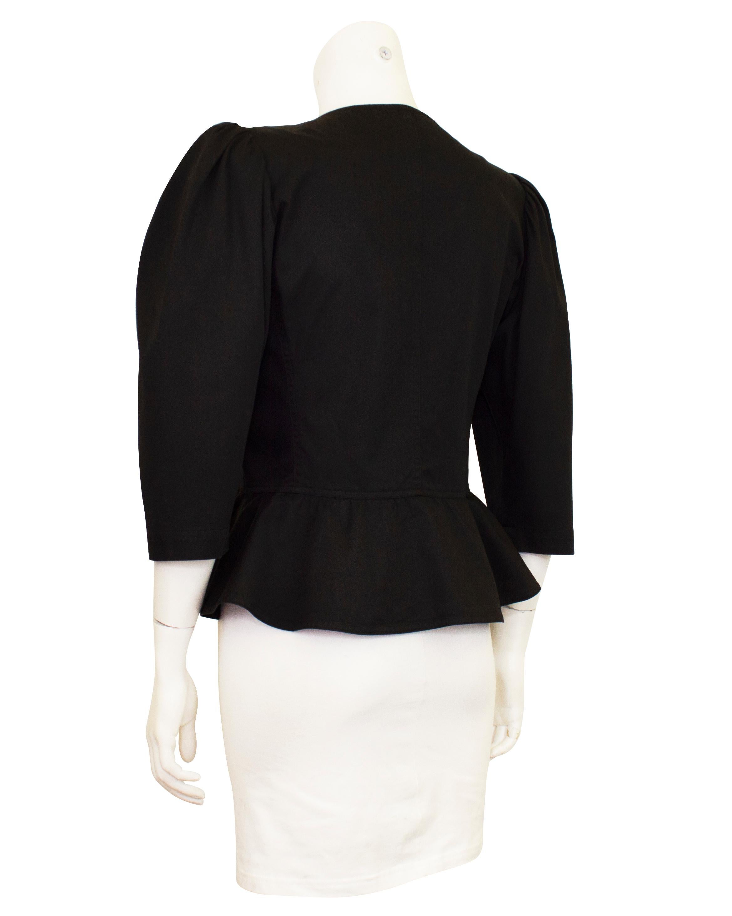 1980s Yves Saint Laurent Rive Gauche Black Cotton Peplum Jacket In Good Condition For Sale In Toronto, Ontario