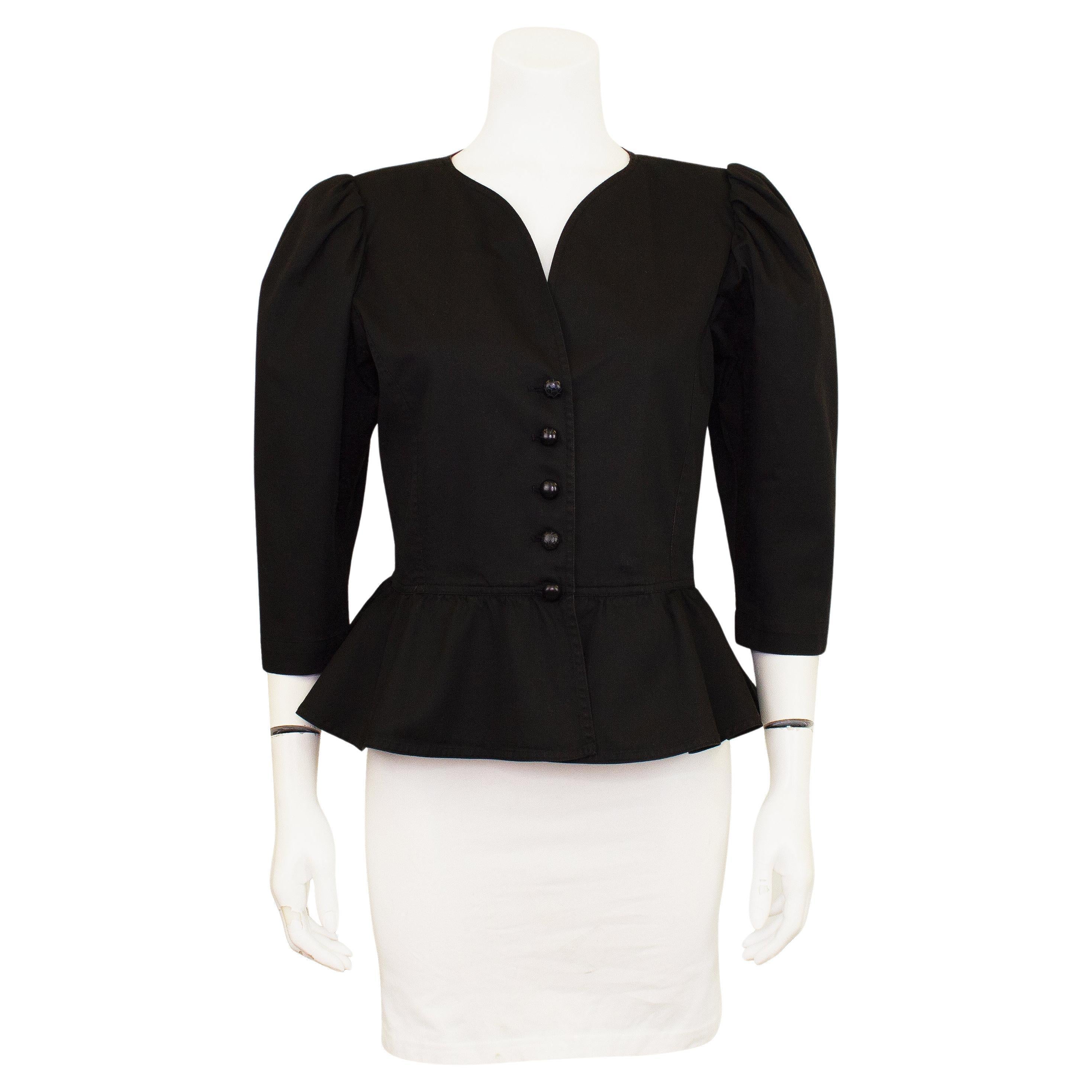 1980s Yves Saint Laurent Rive Gauche Black Cotton Peplum Jacket For Sale
