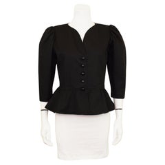 1980er Jahre Yves Saint Laurent Rive Gauche Schwarze Baumwolljacke mit Schößchen aus Baumwolle