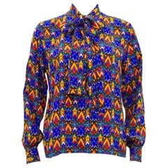 Camicia anni '80 Yves Saint Laurent Rive Gauche con stampa navajo blu