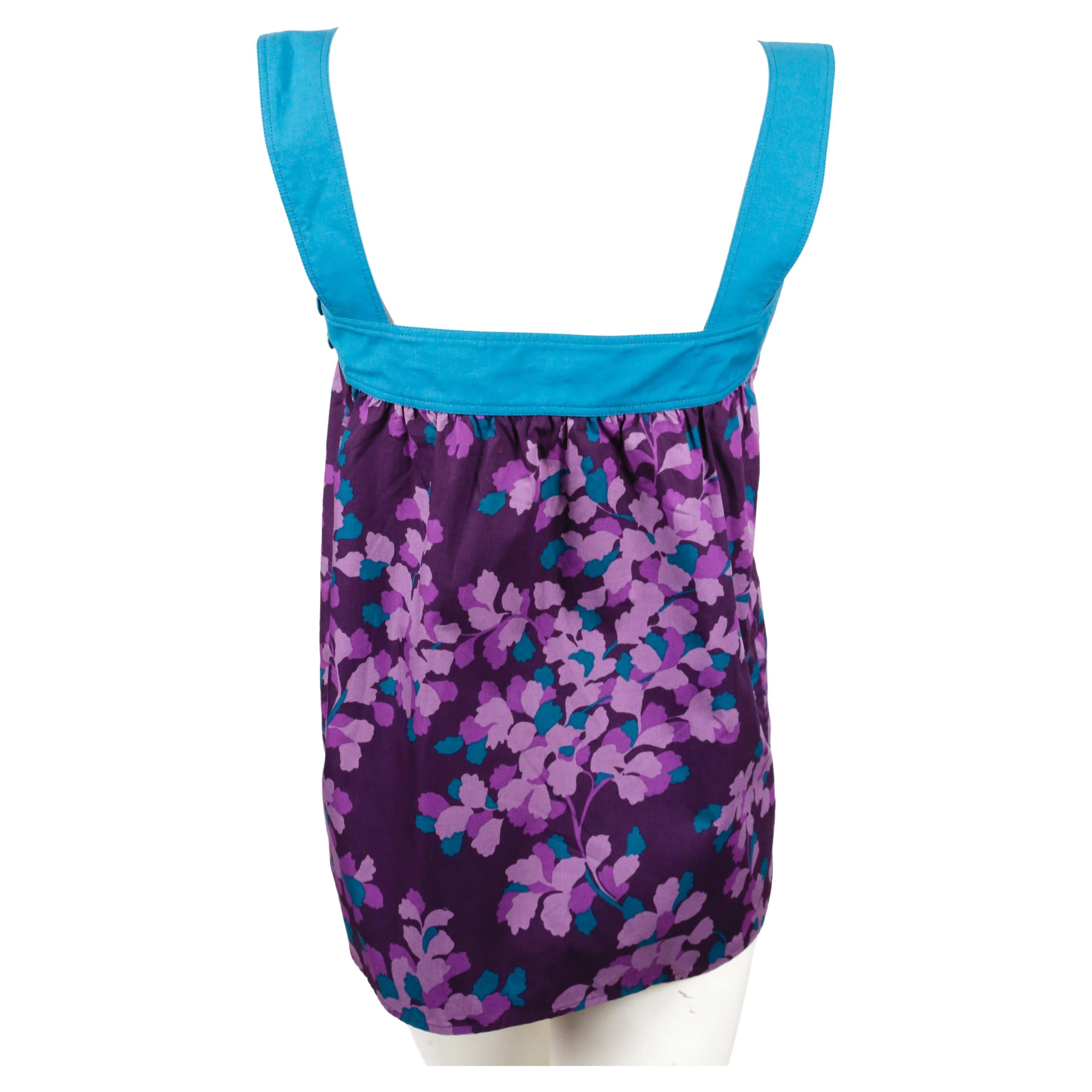 1980's YVES SAINT LAURENT rive gauche cotton floral printed top In Excellent Condition For Sale In San Fransisco, CA