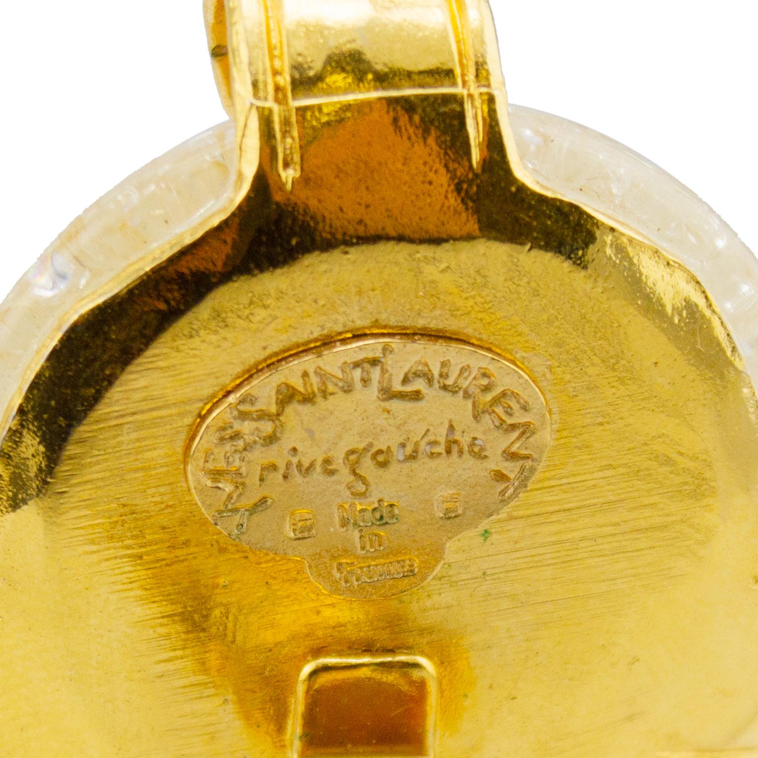 Boucles d'oreilles Yves Saint Laurent Rive Gauche en verre et or des années 1980  en vente 1