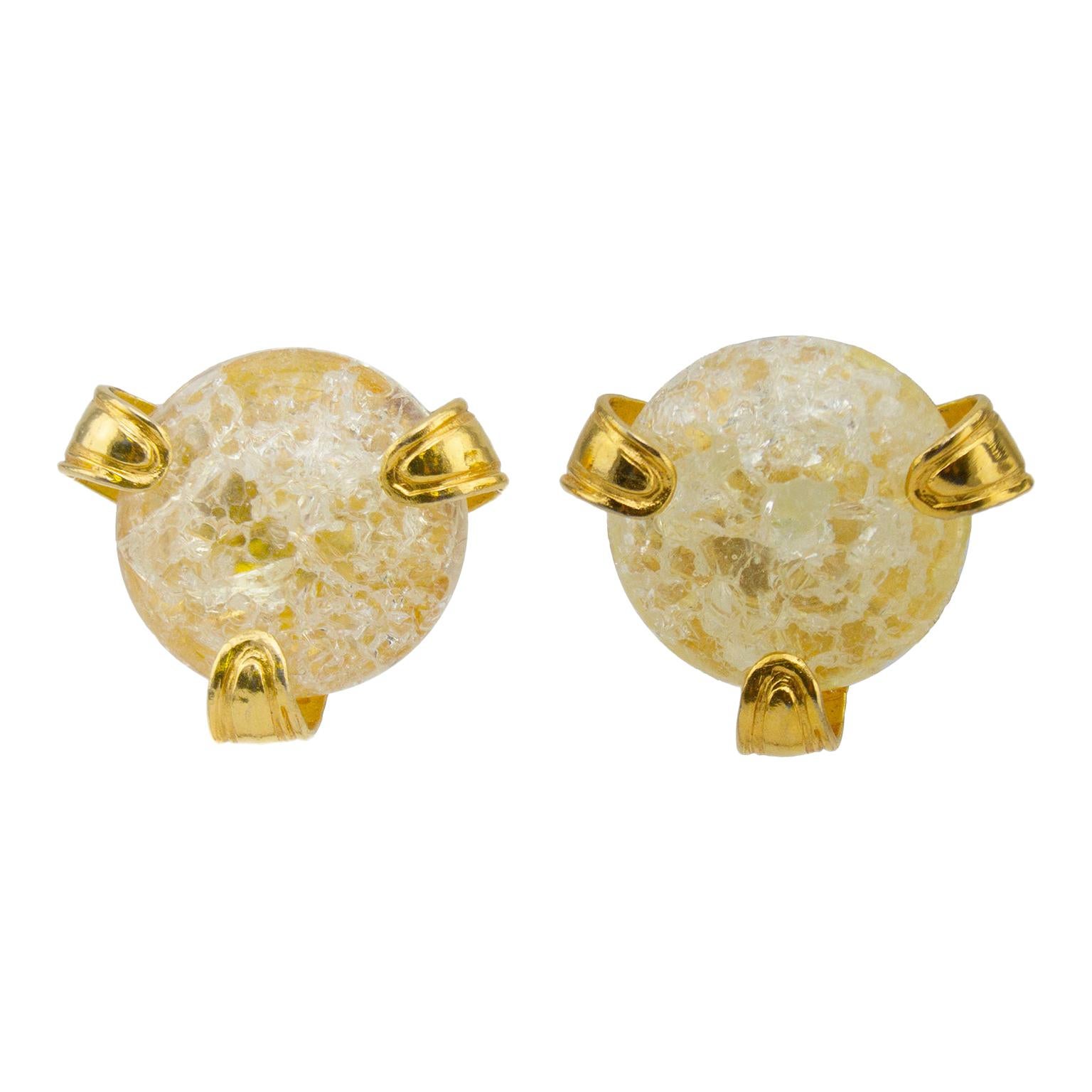 1980s Yves Saint Laurent Rive Gauche Glass and Gold Earrings 