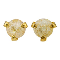 Vintage 1980s Yves Saint Laurent Rive Gauche Glass and Gold Earrings 