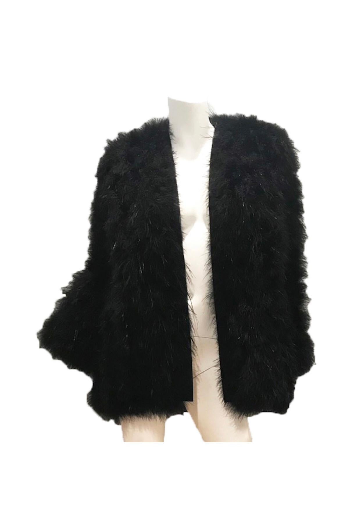 Black 1980s Yves Saint Laurent Rive Gauche Marabou Feather Chubby with tags