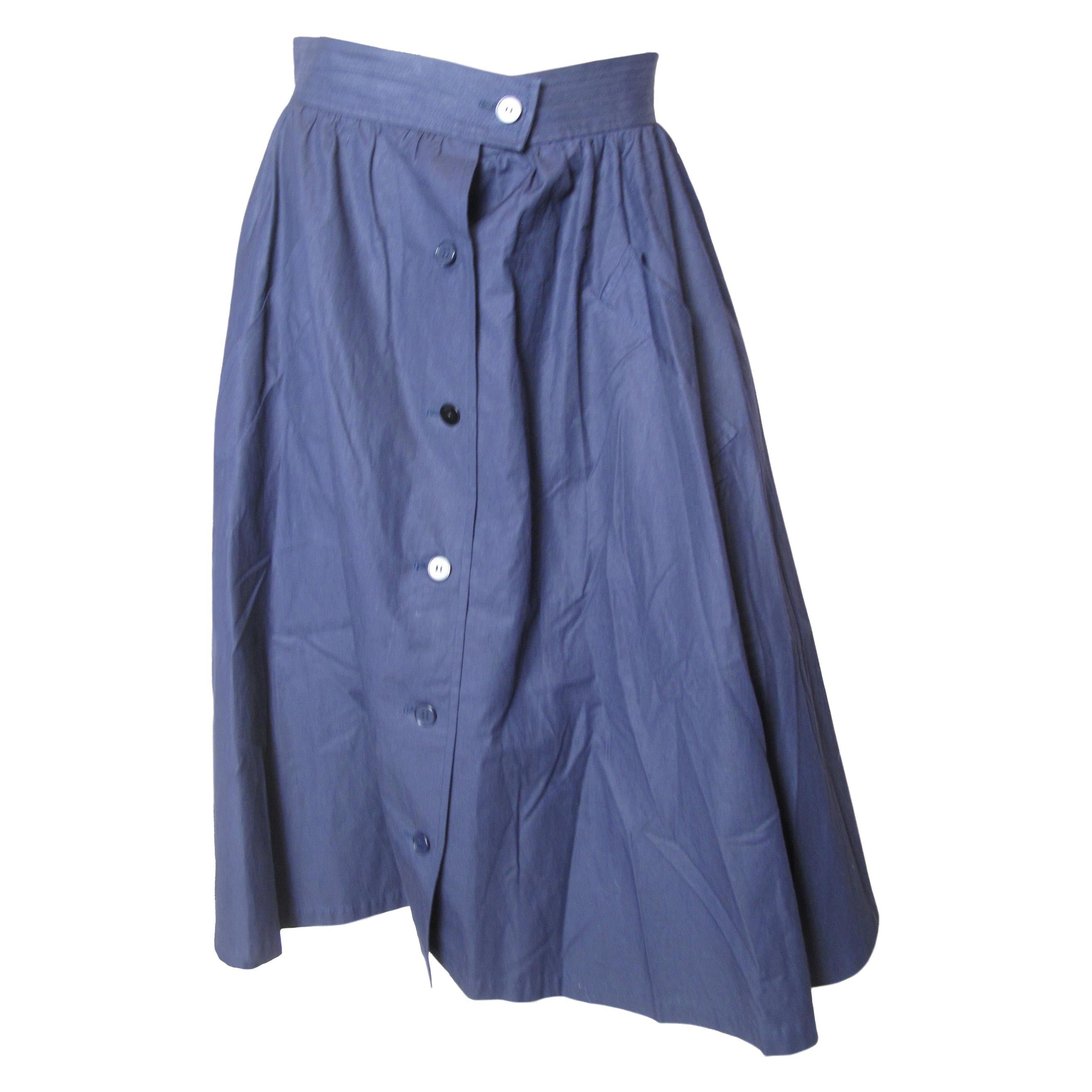 1980s Yves Saint Laurent Rive Gauche Navy Cotton Skirt