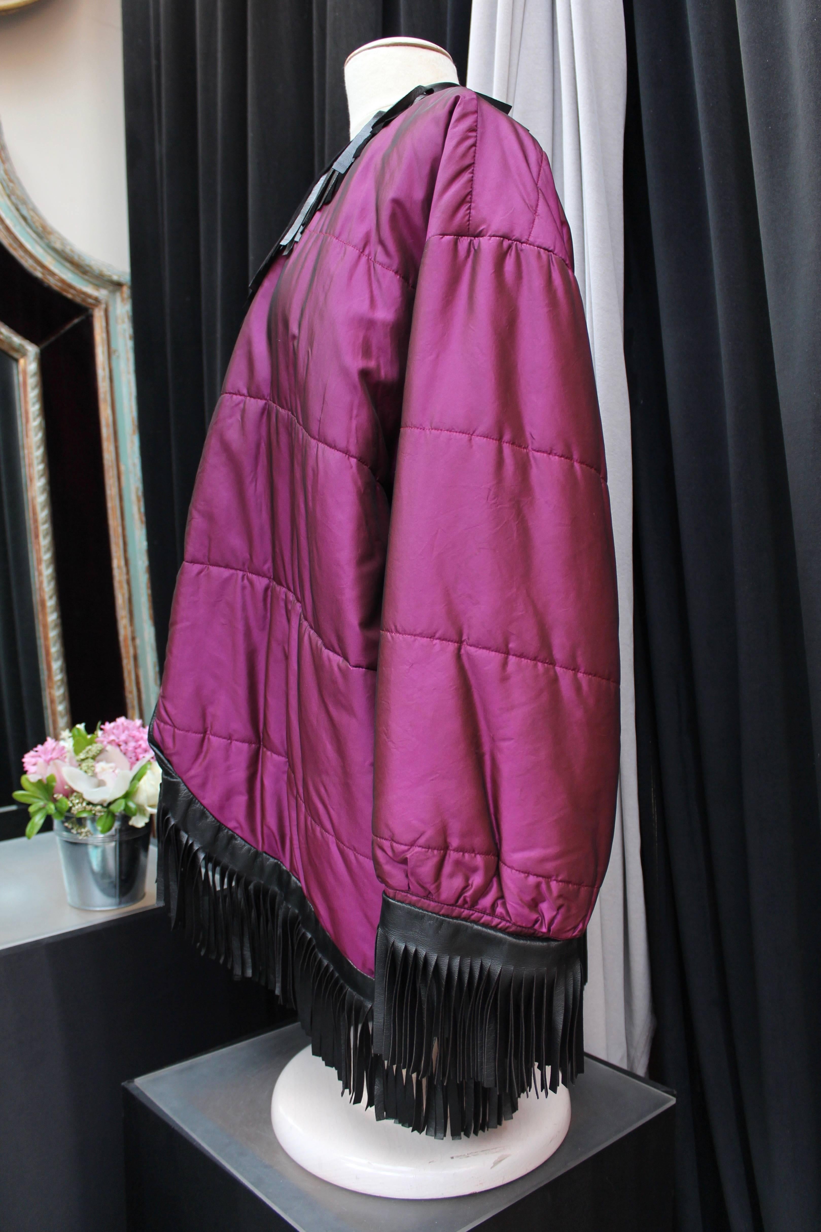 Women's 1980s Yves Saint Laurent Rive Gauche purple and black waterproof coat For Sale
