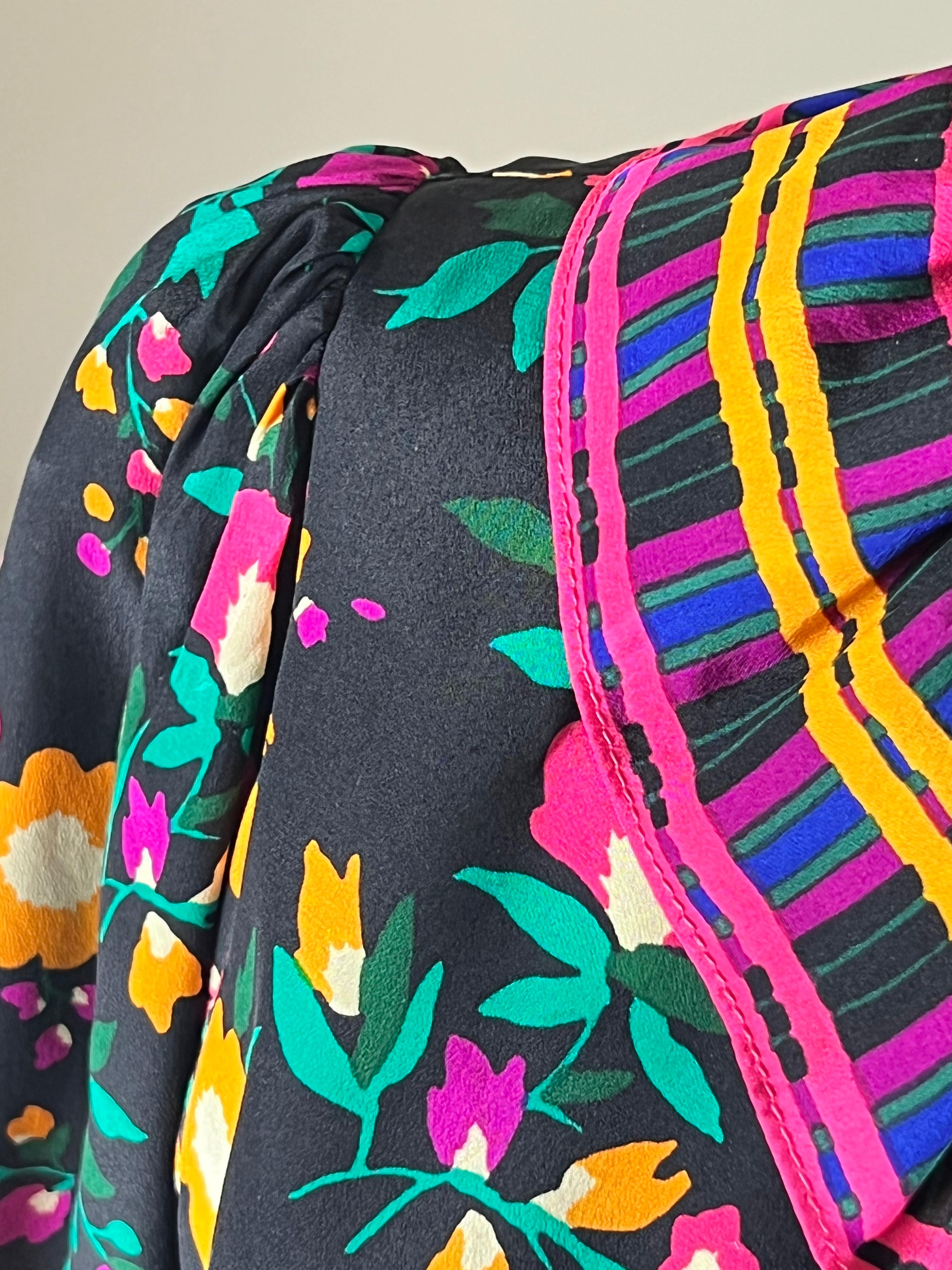 1980s Yves Saint Laurent Rive Gauche silk floral wrap dress For Sale 5