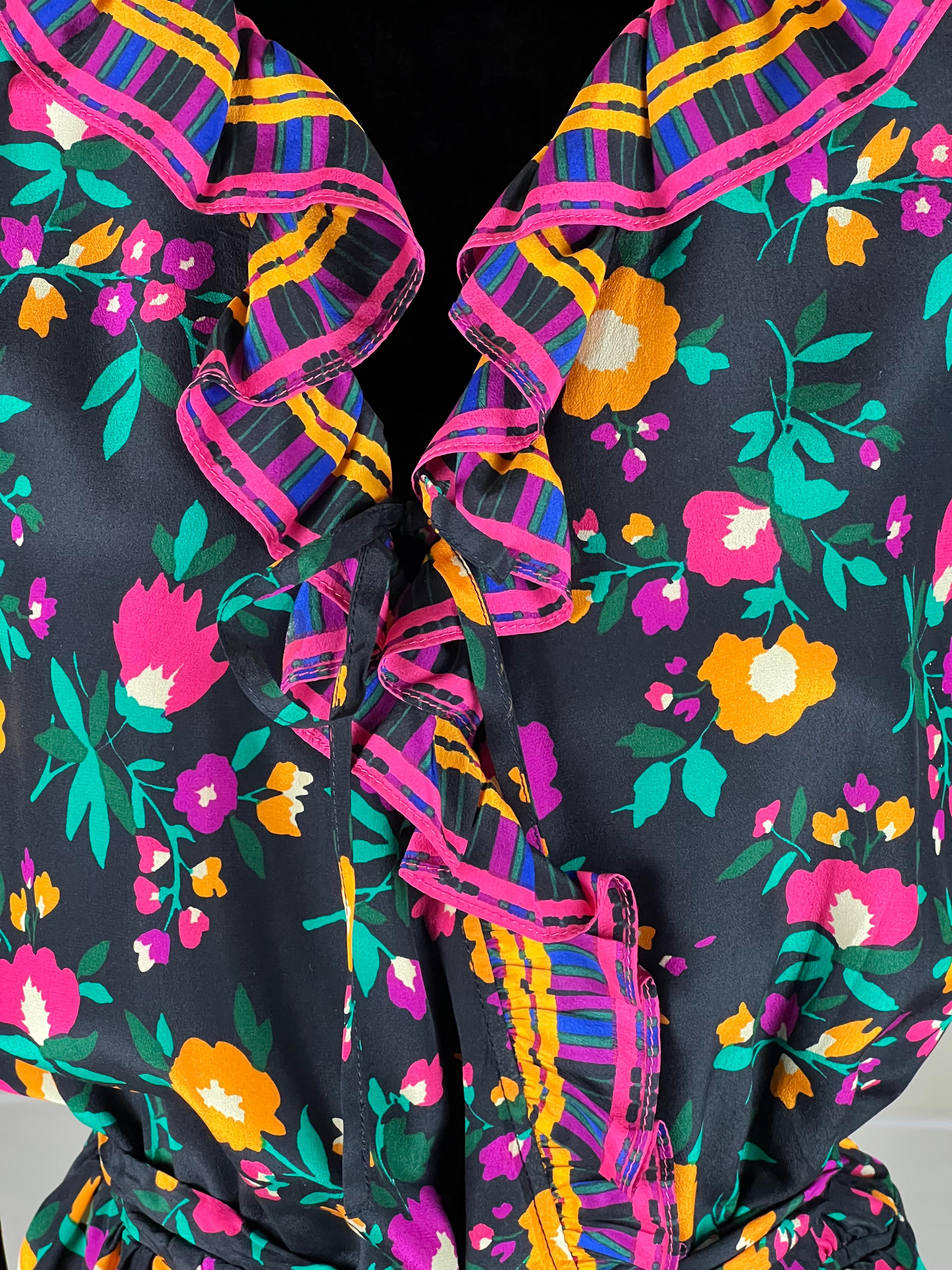 1980s Yves Saint Laurent Rive Gauche silk floral wrap dress For Sale 6