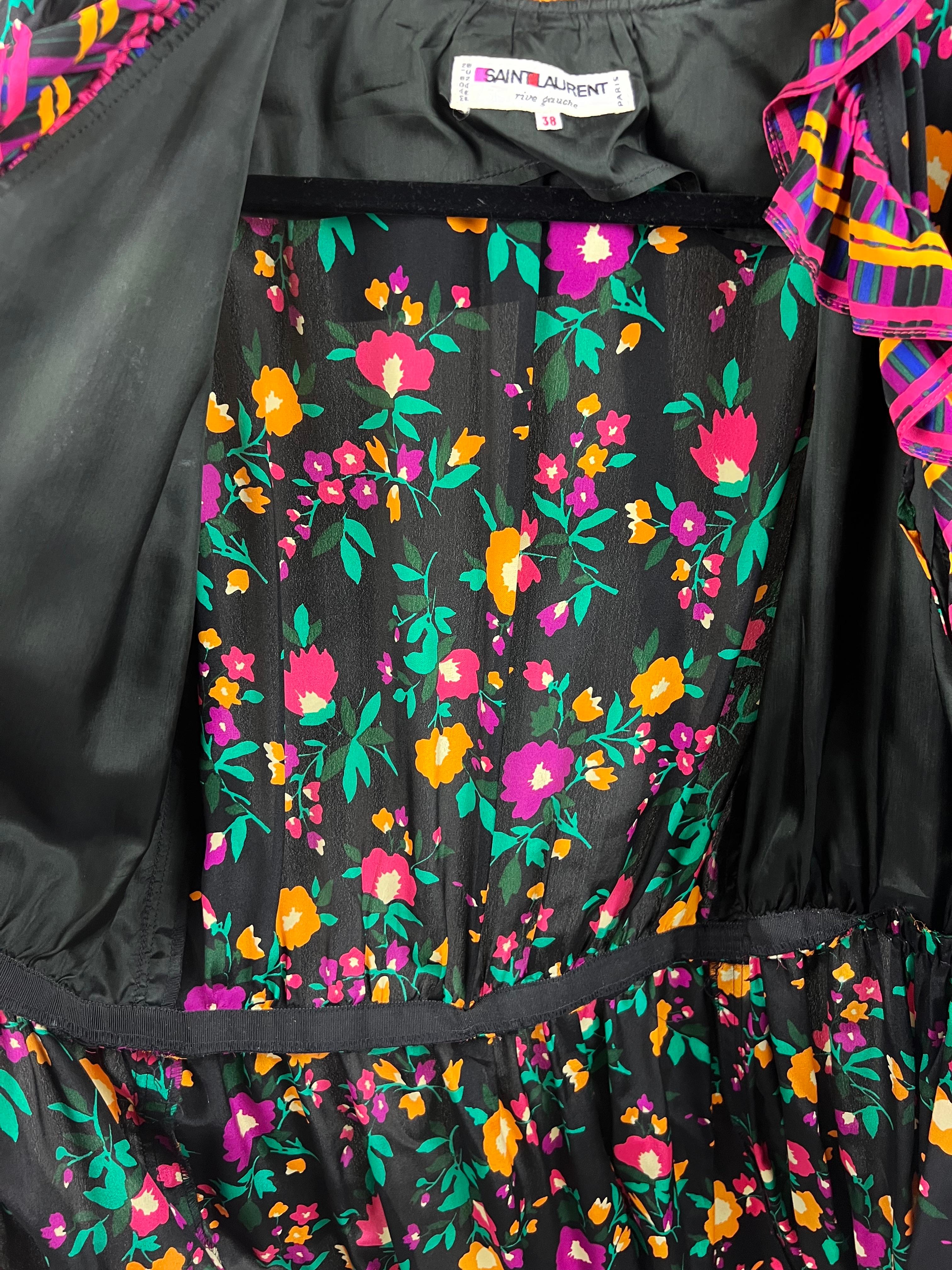 1980s Yves Saint Laurent Rive Gauche silk floral wrap dress For Sale 8