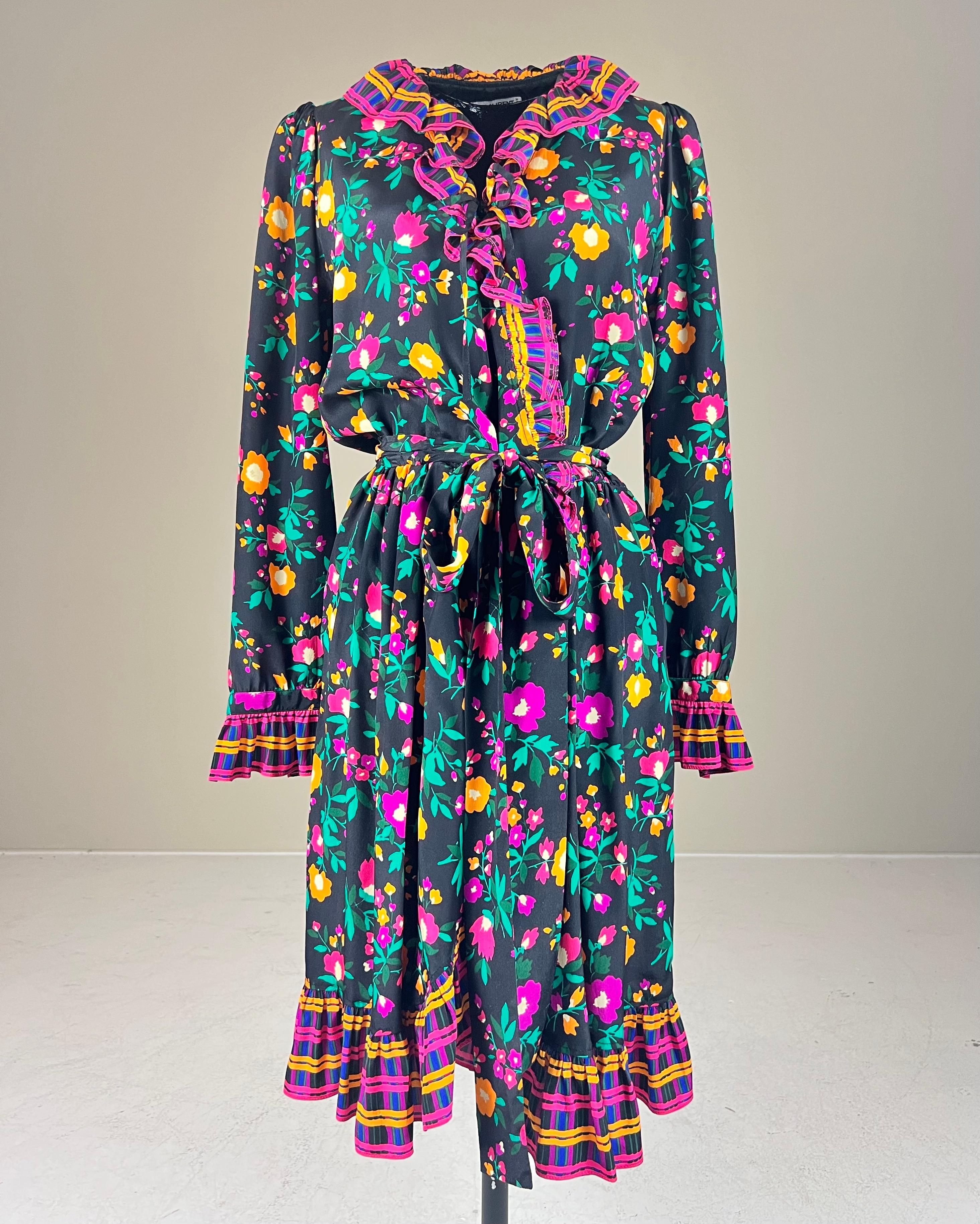 1980s Yves Saint Laurent Rive Gauche silk floral wrap dress For Sale 10