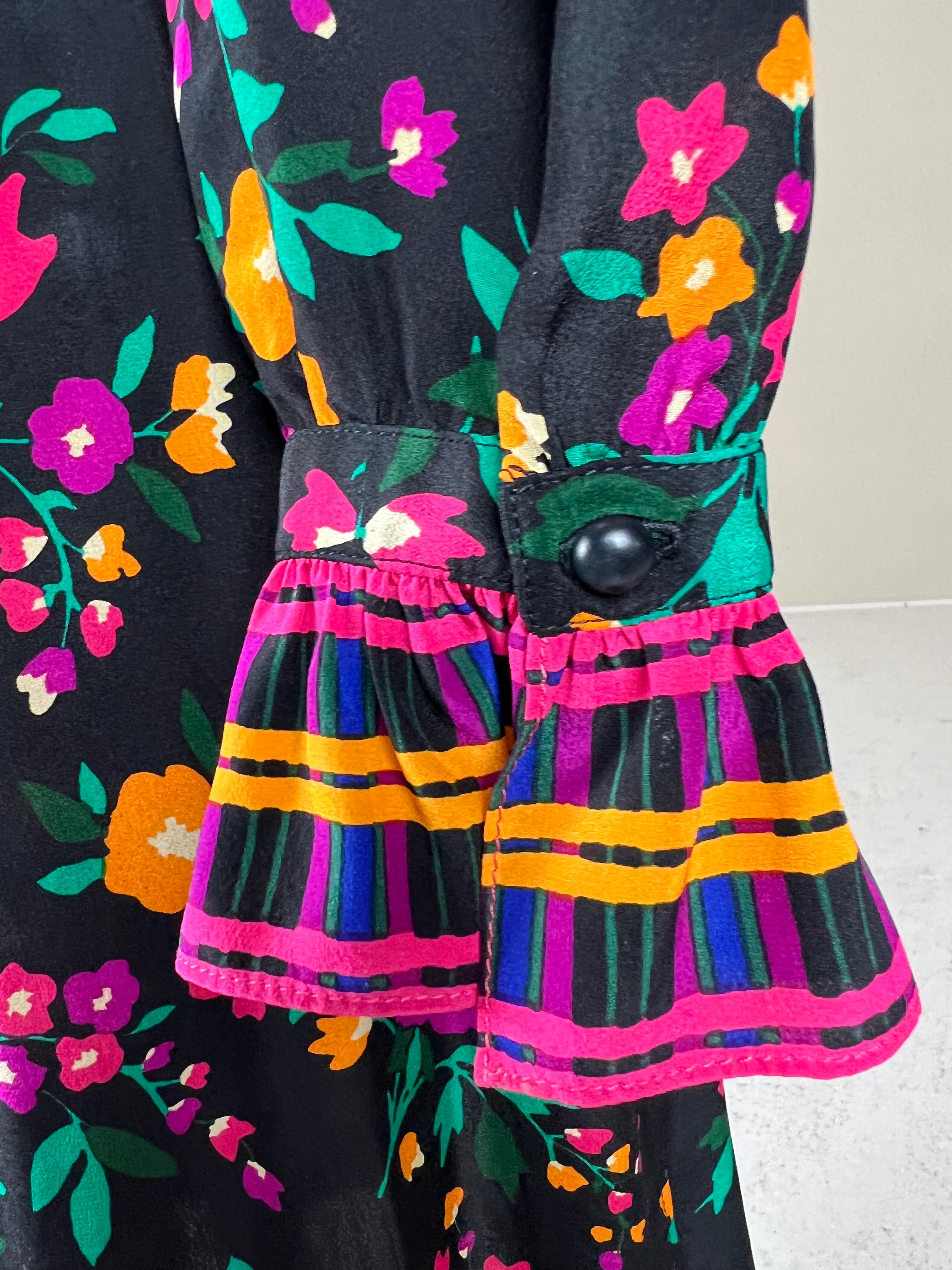 1980s Yves Saint Laurent Rive Gauche silk floral wrap dress For Sale 1
