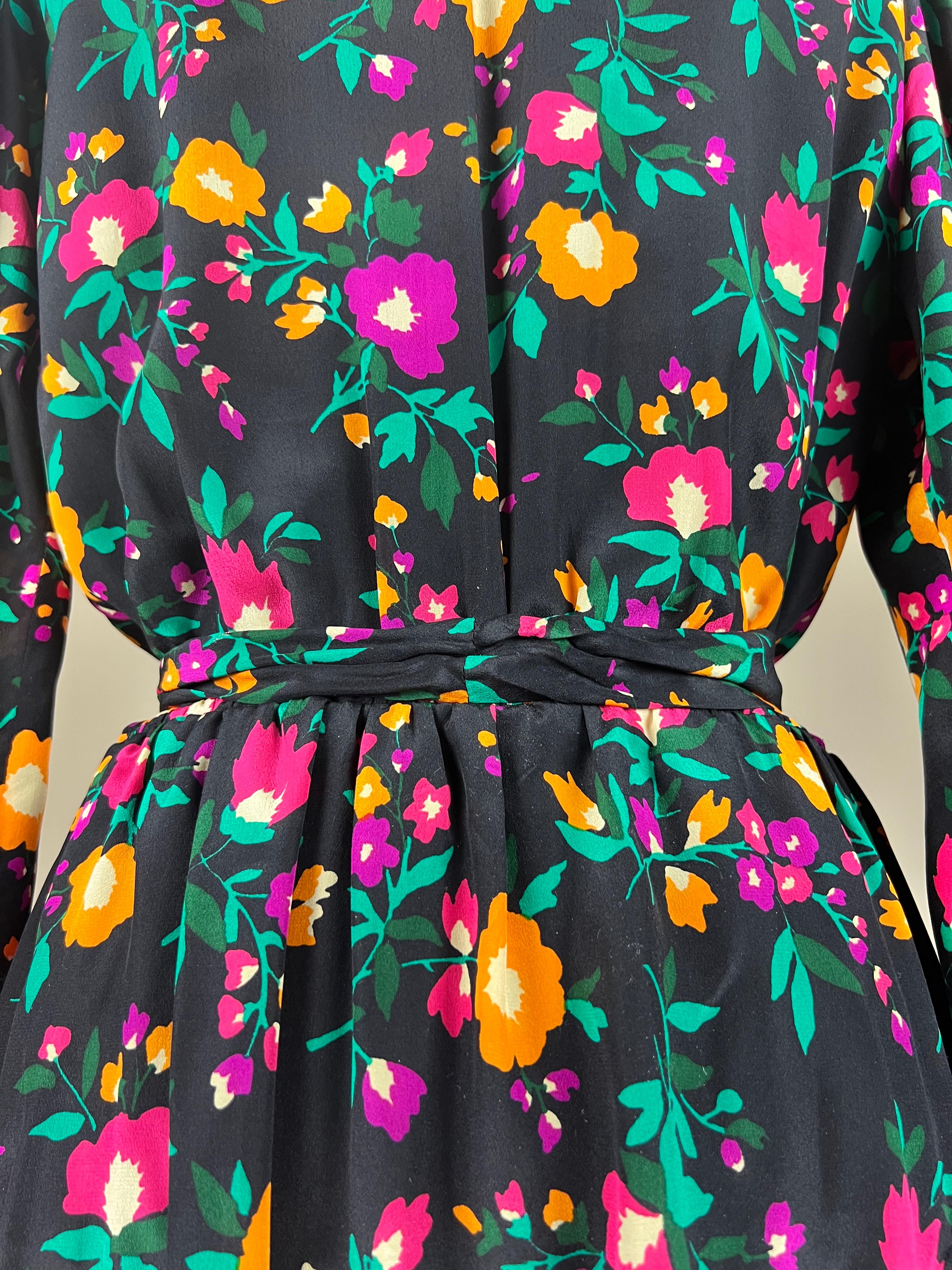1980s Yves Saint Laurent Rive Gauche silk floral wrap dress For Sale 3