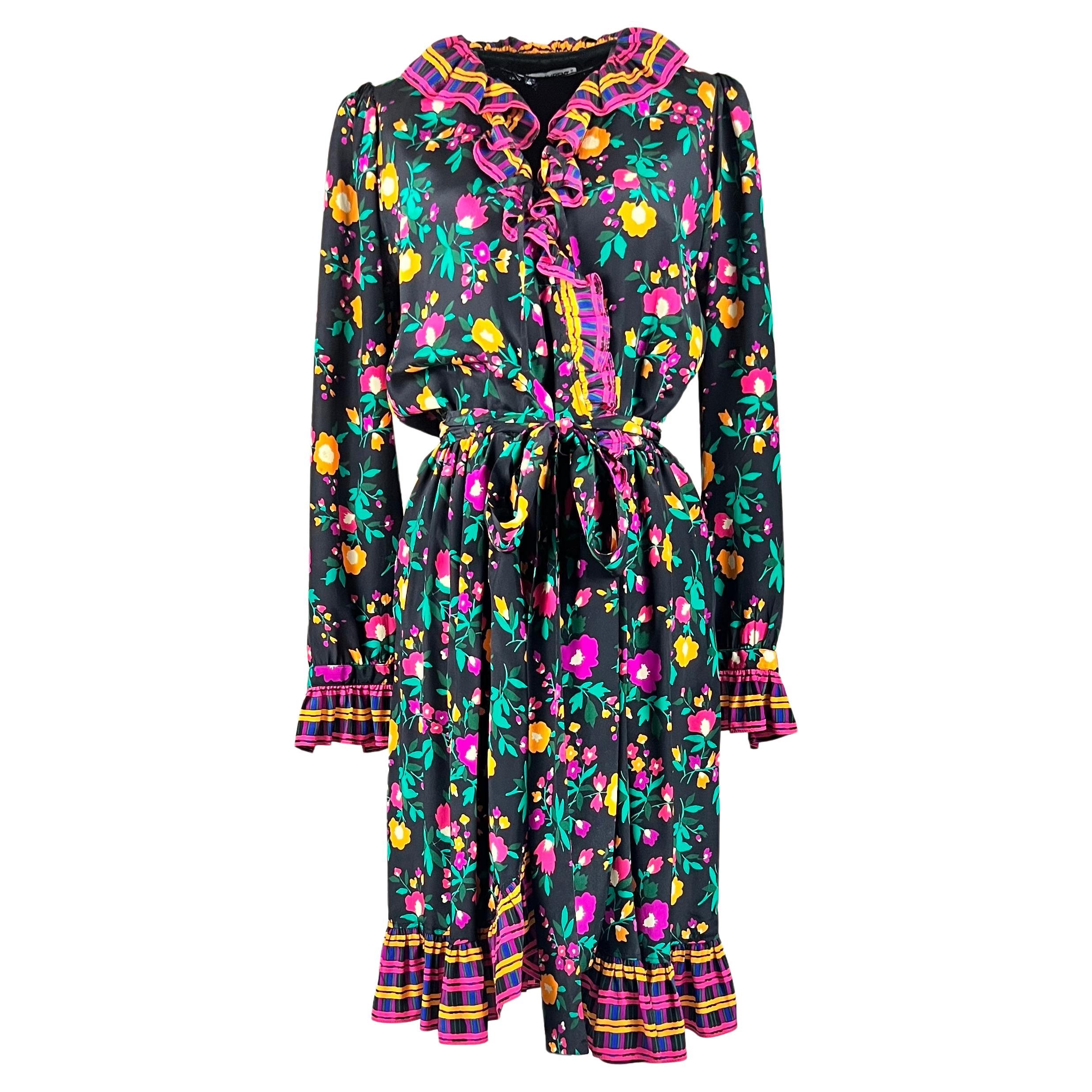 1980s Yves Saint Laurent Rive Gauche silk floral wrap dress For Sale