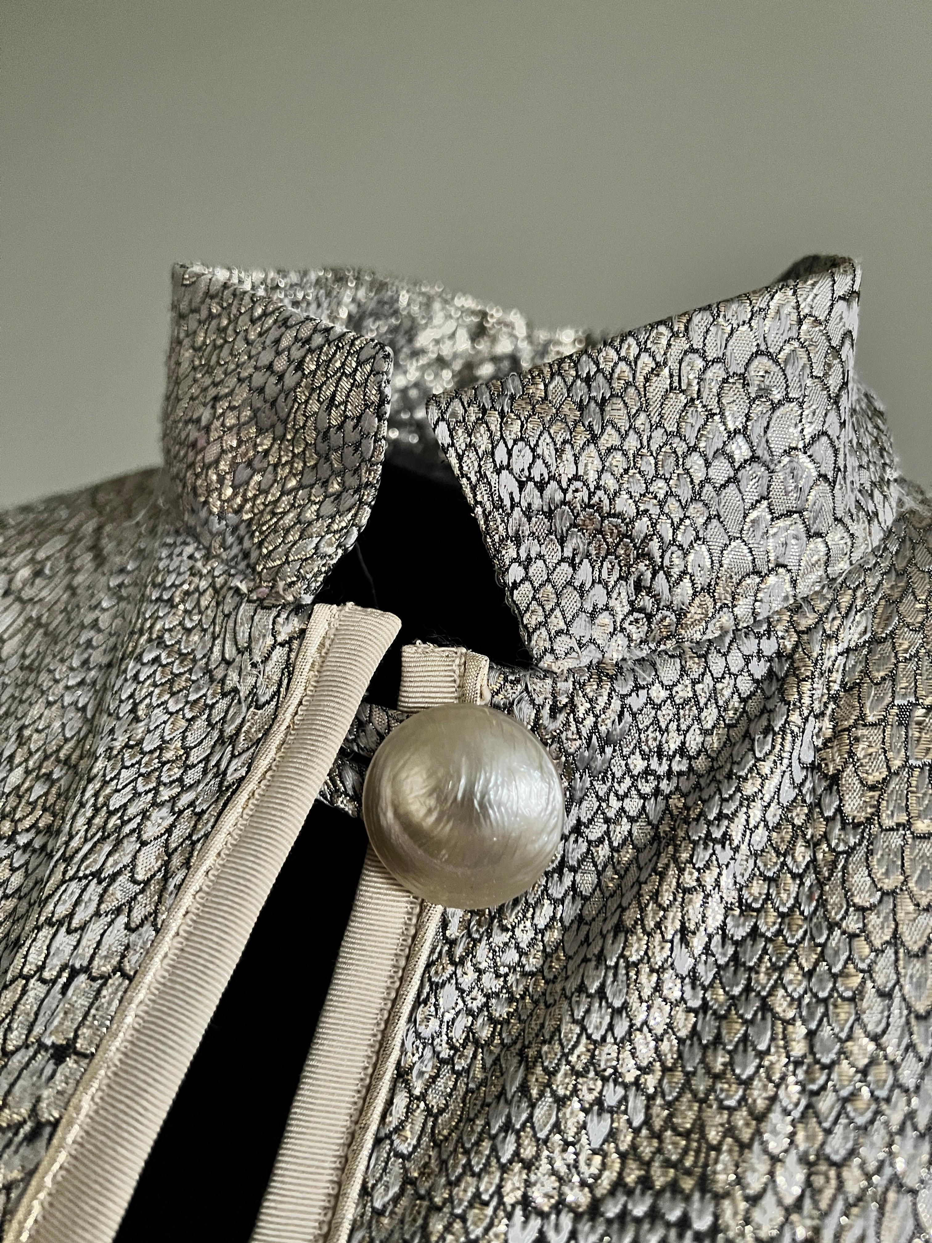 Silver 1980s Yves Saint Laurent Rive Gauche silver snakeskin embroidered jacket For Sale