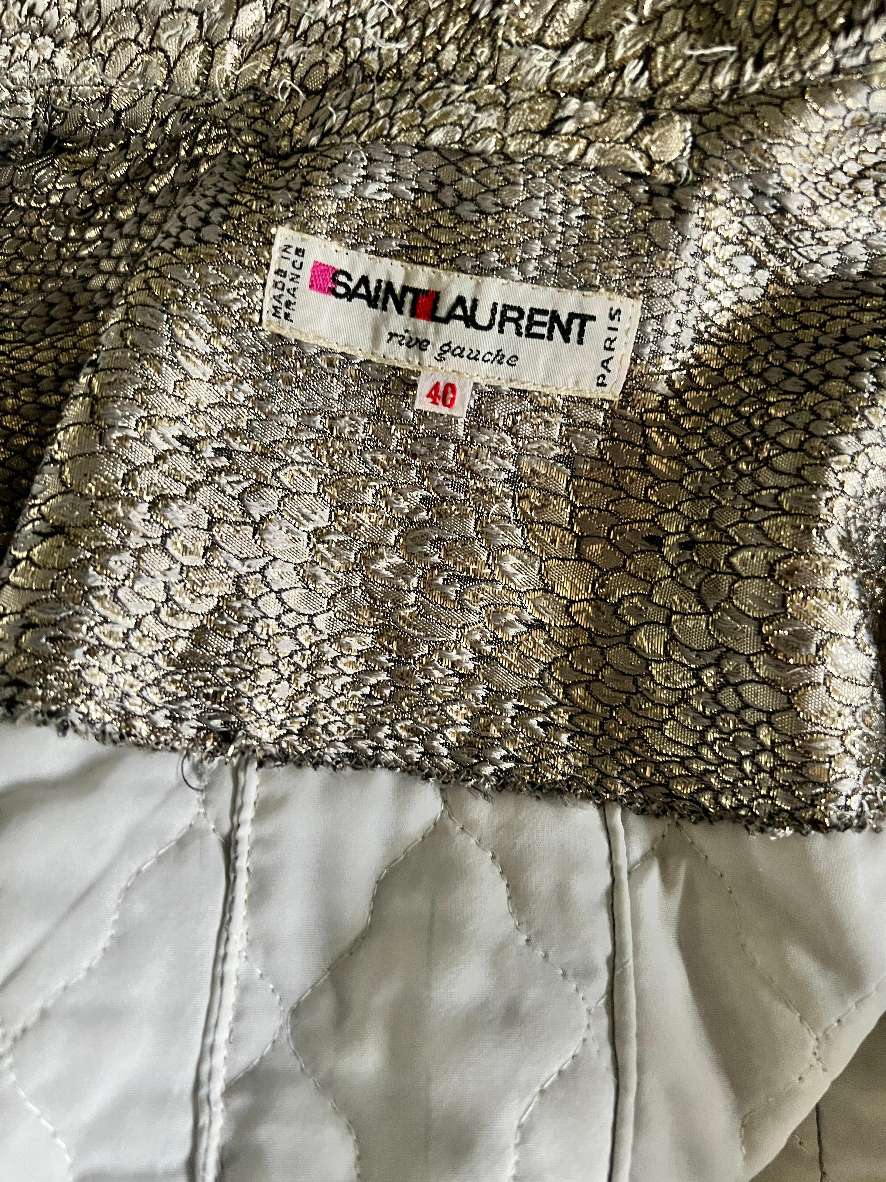 1980s Yves Saint Laurent Rive Gauche silver snakeskin embroidered jacket For Sale 2
