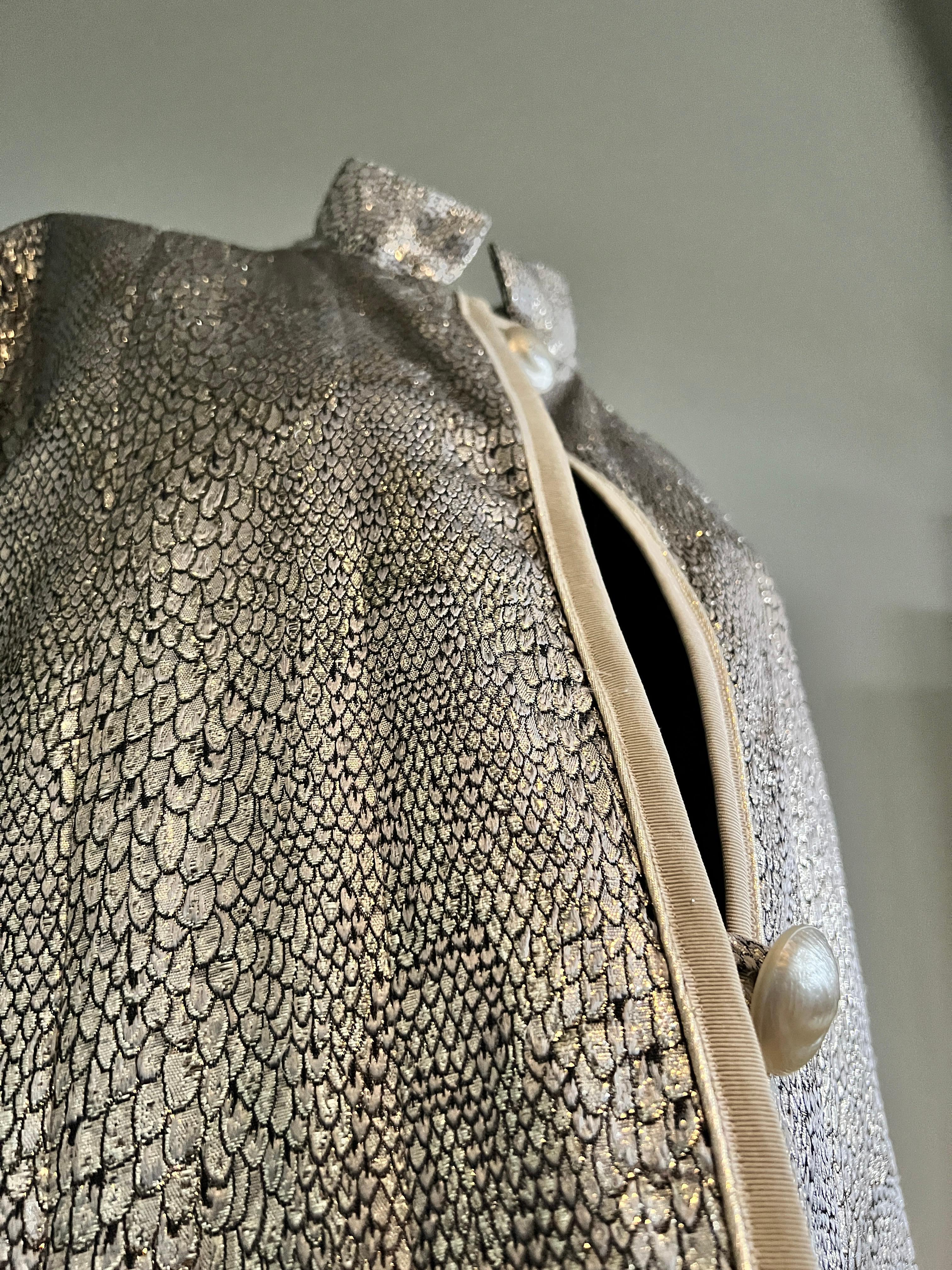 1980s Yves Saint Laurent Rive Gauche silver snakeskin embroidered jacket  For Sale 3