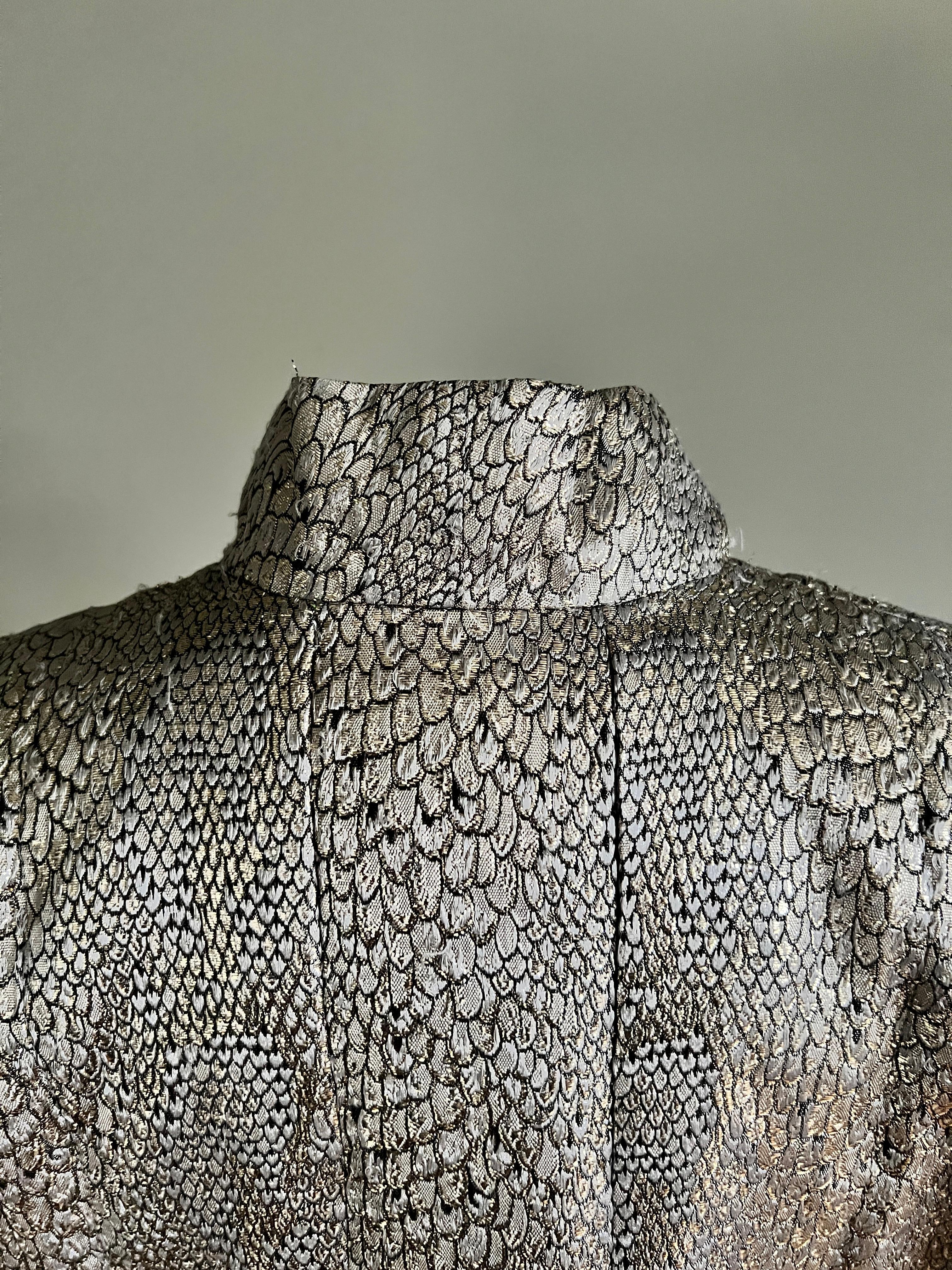 1980s Yves Saint Laurent Rive Gauche silver snakeskin embroidered jacket  For Sale 4