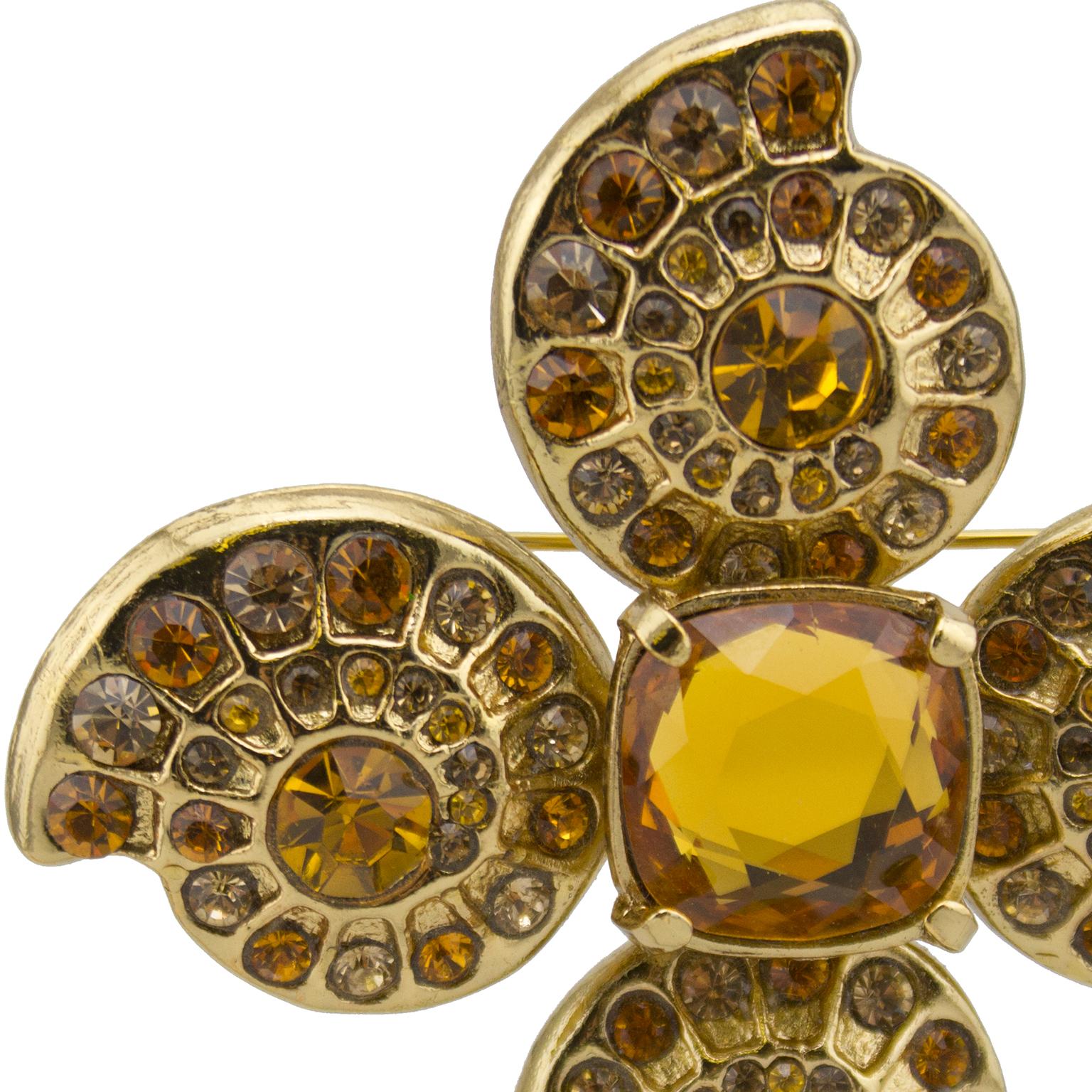 1980s Yves Saint Laurent Rive Gauche Topaz & Gold Tone Pin In Good Condition In Toronto, Ontario