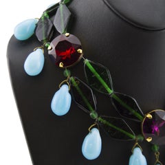 1980s Yves Saint Laurent Rive Gauche Turquoise, Red & Green Beaded Necklace