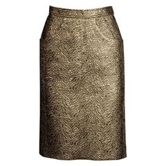 1980s Yves Saint Laurent Rive Gauche Vintage Quilted Metallic Gold Pencil Skirt