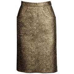 1980s Yves Saint Laurent Rive Gauche Retro Quilted Metallic Gold Pencil Skirt