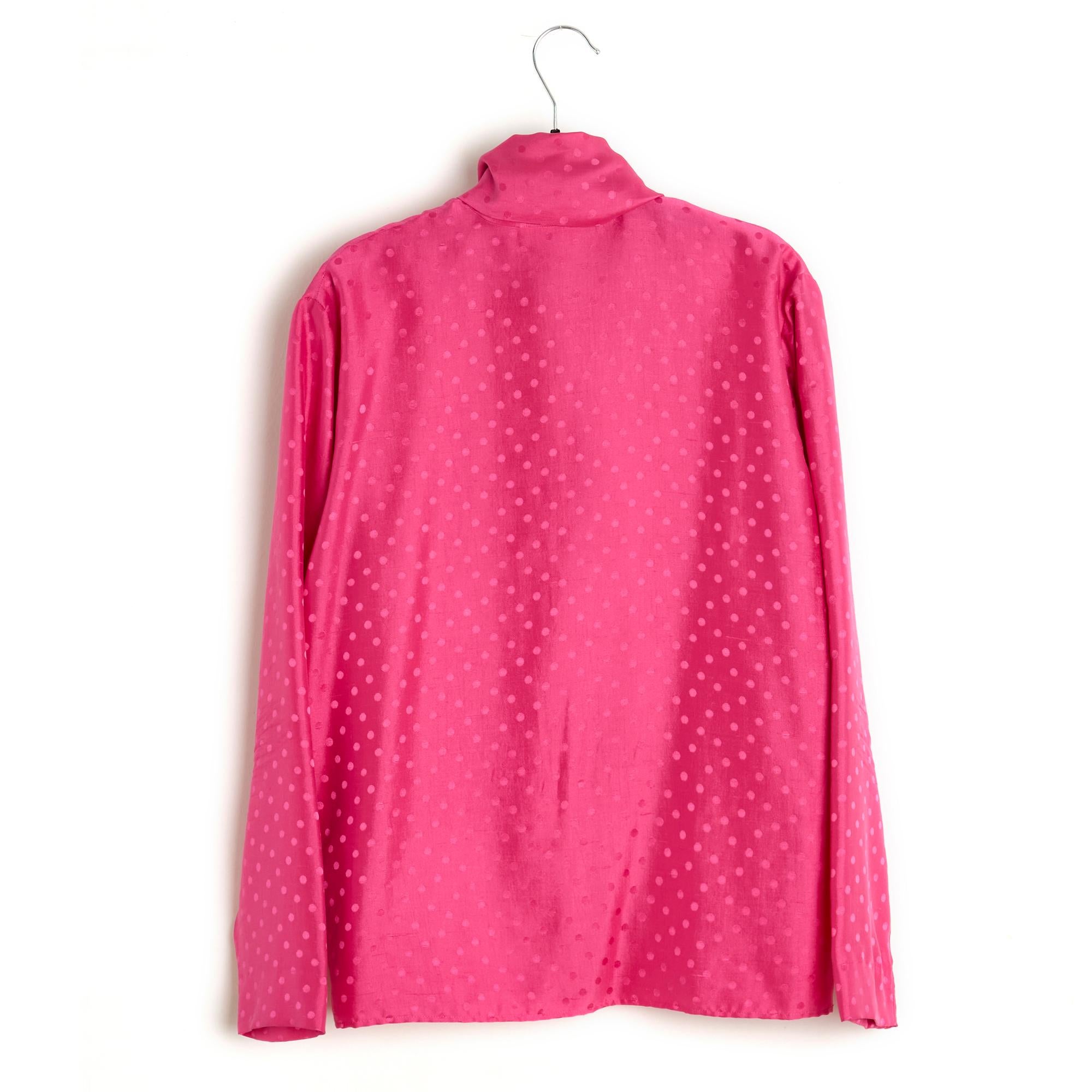Yves Saint Laurent Rive Gauche YSL Top FR38 Rosa Seta Dot Dot Dot Camicetta M. I. in vendita 1