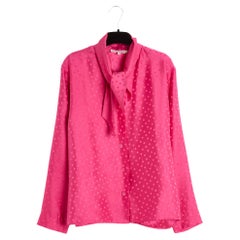 1980s Yves Saint Laurent Rive Gauche YSL Top FR38 Pink Silk Polka Dots Blouse M