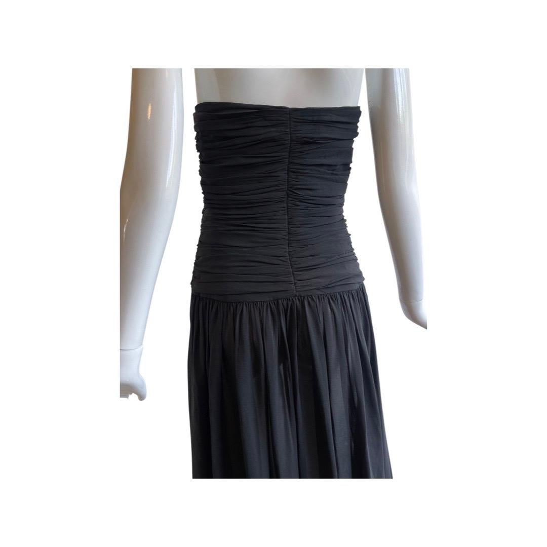 1980s Yves Saint Laurent Ruched Bodice Strapless Dress In Good Condition For Sale In Miami, FL