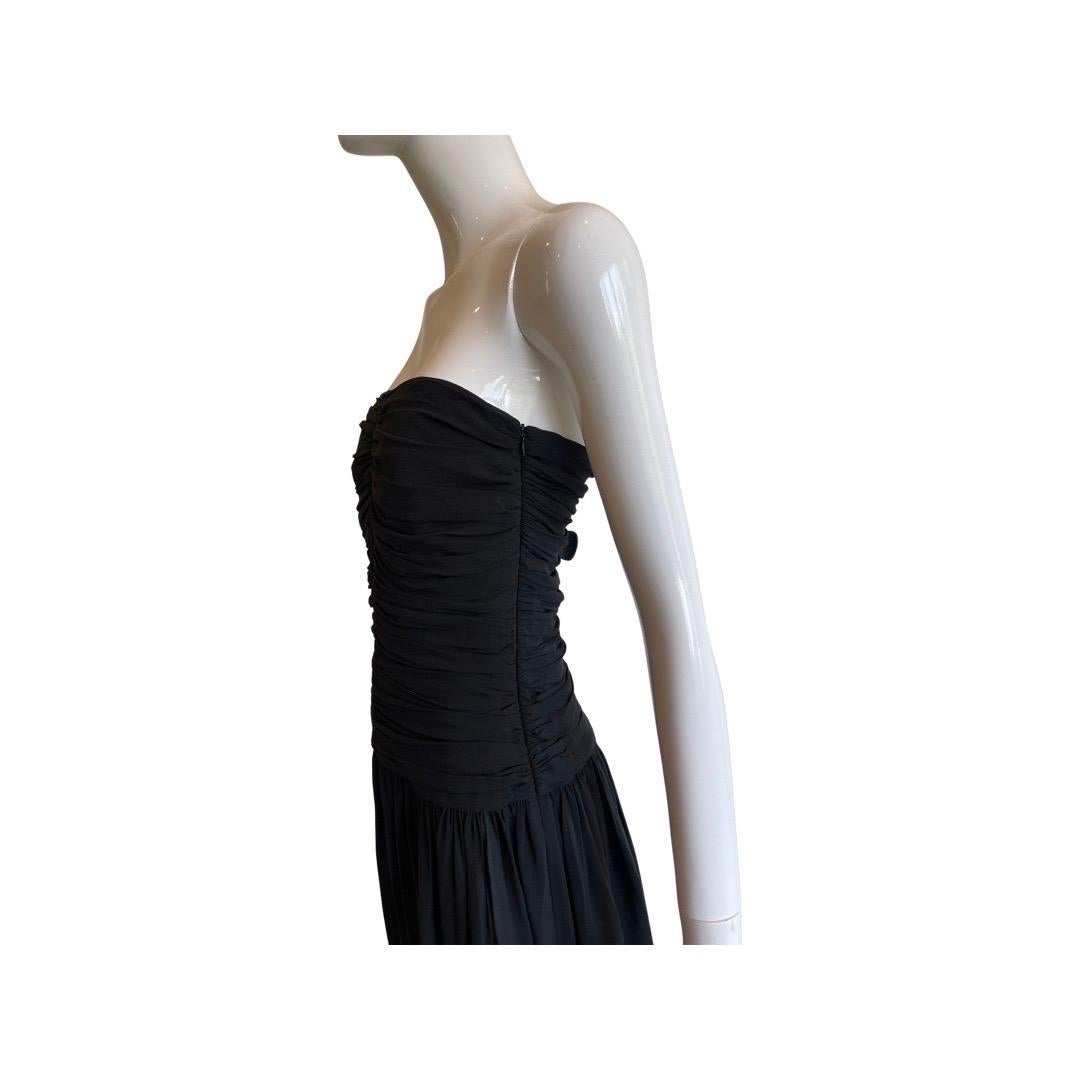 1980s Yves Saint Laurent Ruched Bodice Strapless Dress For Sale 2