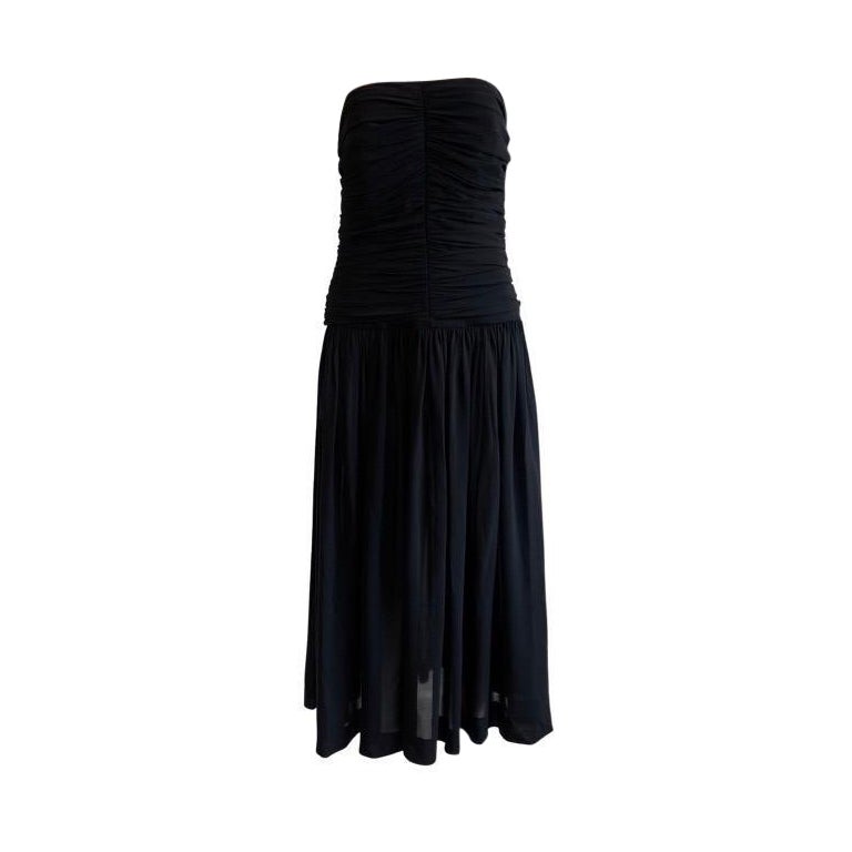 1980er Jahre Yves Saint Laurent Trägerloses Kleid mit gerafftem Mieder