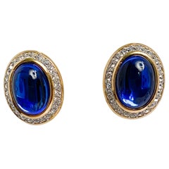 Vintage 1980s Yves Saint Laurent Sapphire Blue Clip-on Earrings