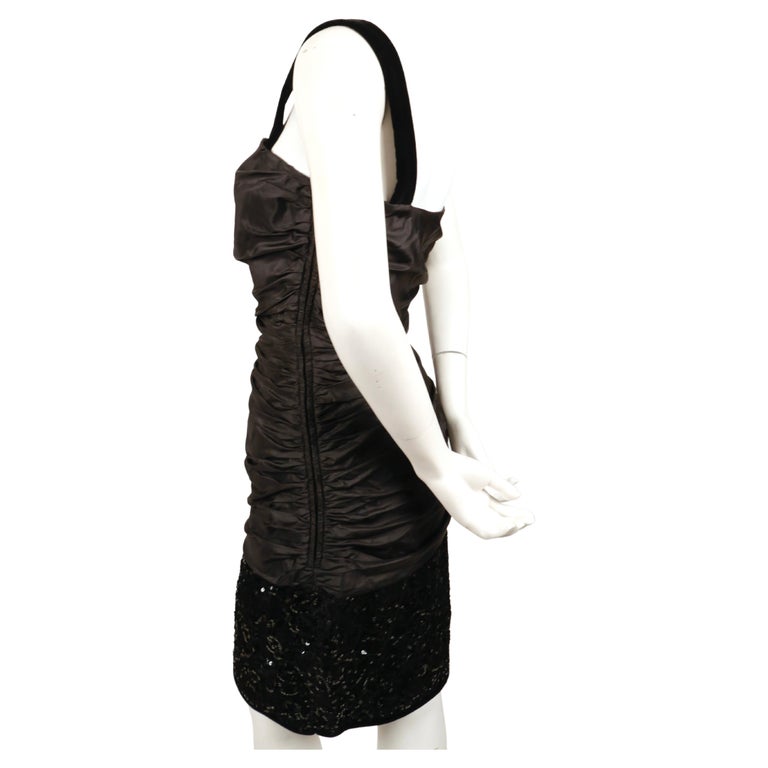 Black 1980's YVES SAINT LAURENT sequined dress with ruched bodice For Sale