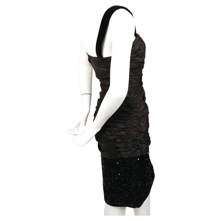 1980's YVES SAINT LAURENT sequined dress with ruched bodice In Good Condition For Sale In San Fransisco, CA