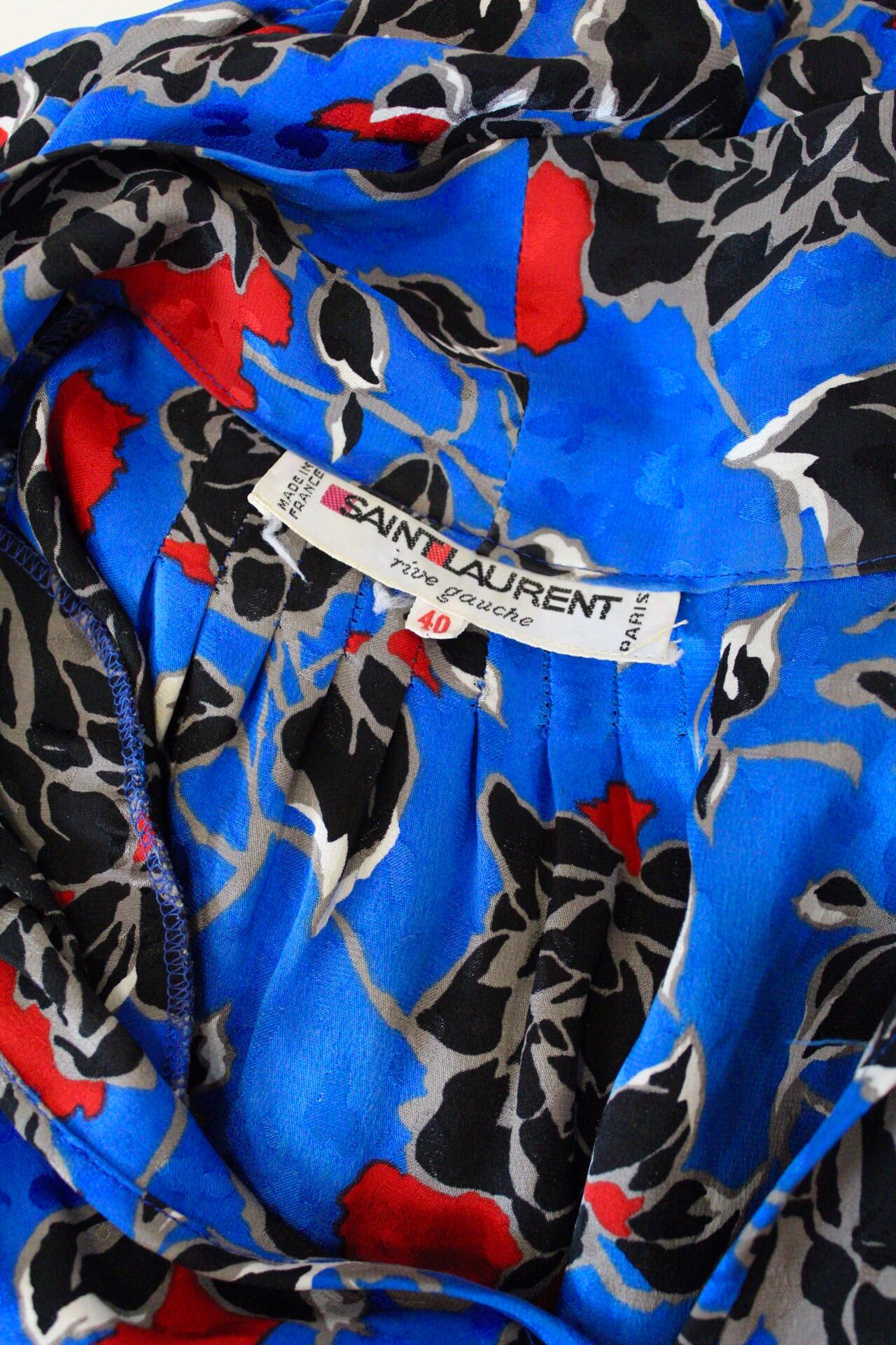 Yves Saint Laurent 1980s Silk Floral Print Dress In Good Condition For Sale In Scottsdale, AZ