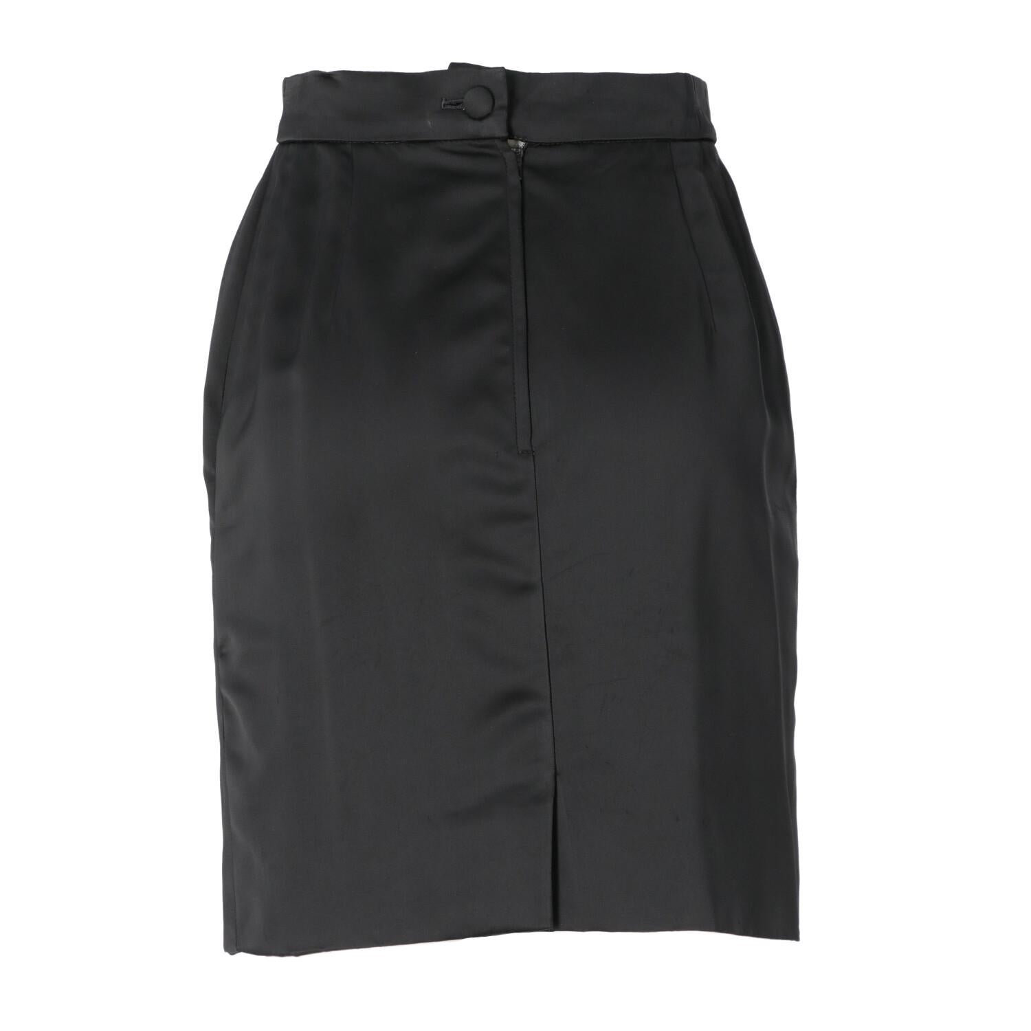 Black 1980s Yves Saint Laurent Silk Skirt For Sale