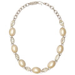 Retro 1980s Yves Saint Laurent Silver and Pearl Necklace