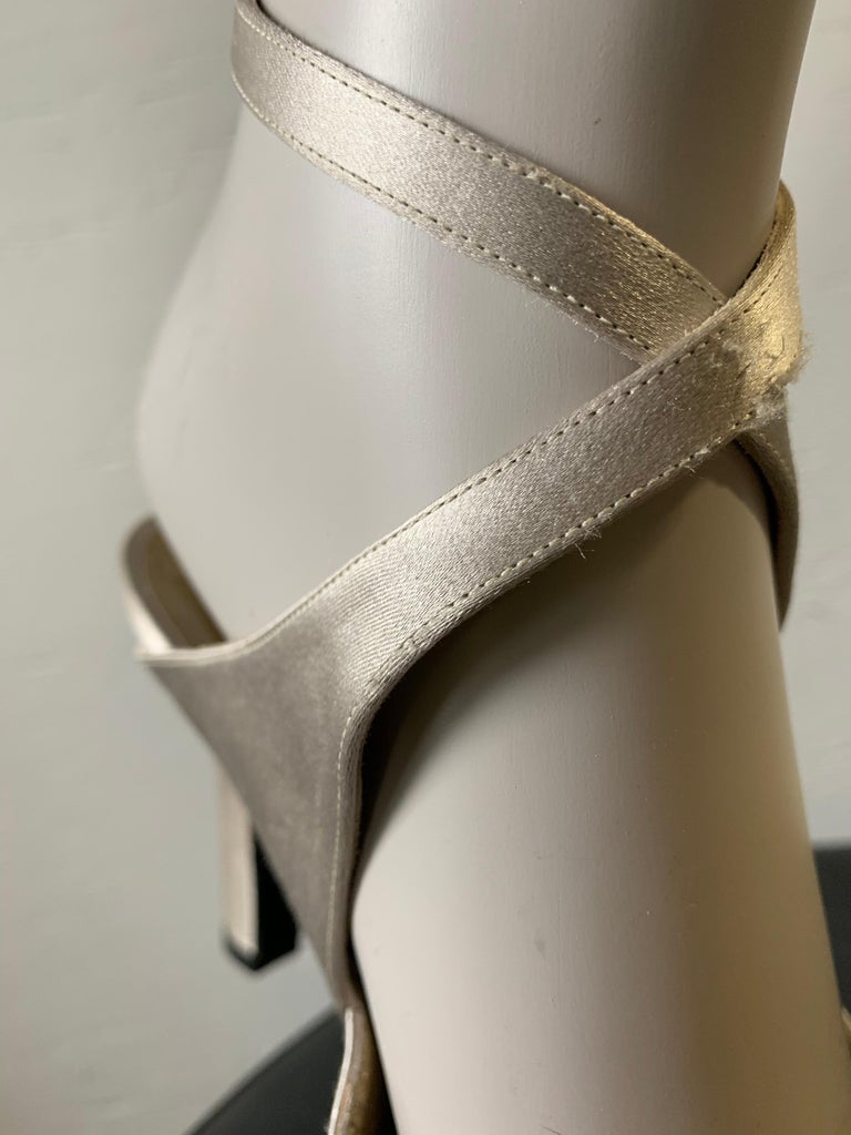 1980s Yves Saint Laurent Silver Satin Ankle-Cross Stillettos W/ Pointed ...