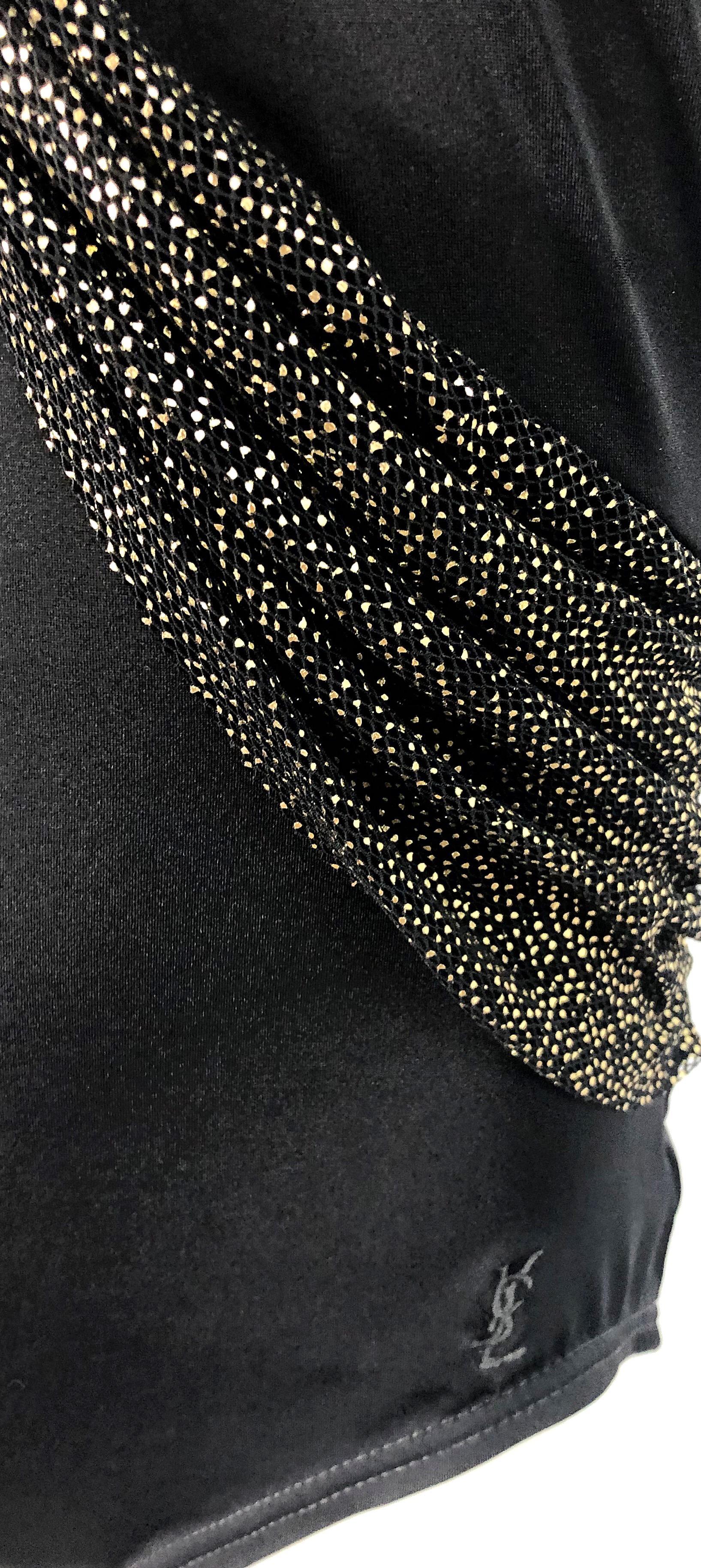 1980er Jahre Yves Saint Laurent Größe 14 Schwarz / Gold Einteiler mit Neckholder Badeanzug Bodysuit Damen im Angebot