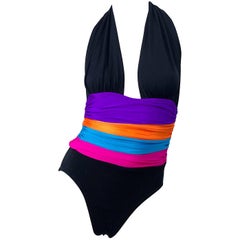 Costume da bagno Yves Saint Laurent anni '80 taglia 8, costume da bagno intero con apertura a strappo, body anni '80