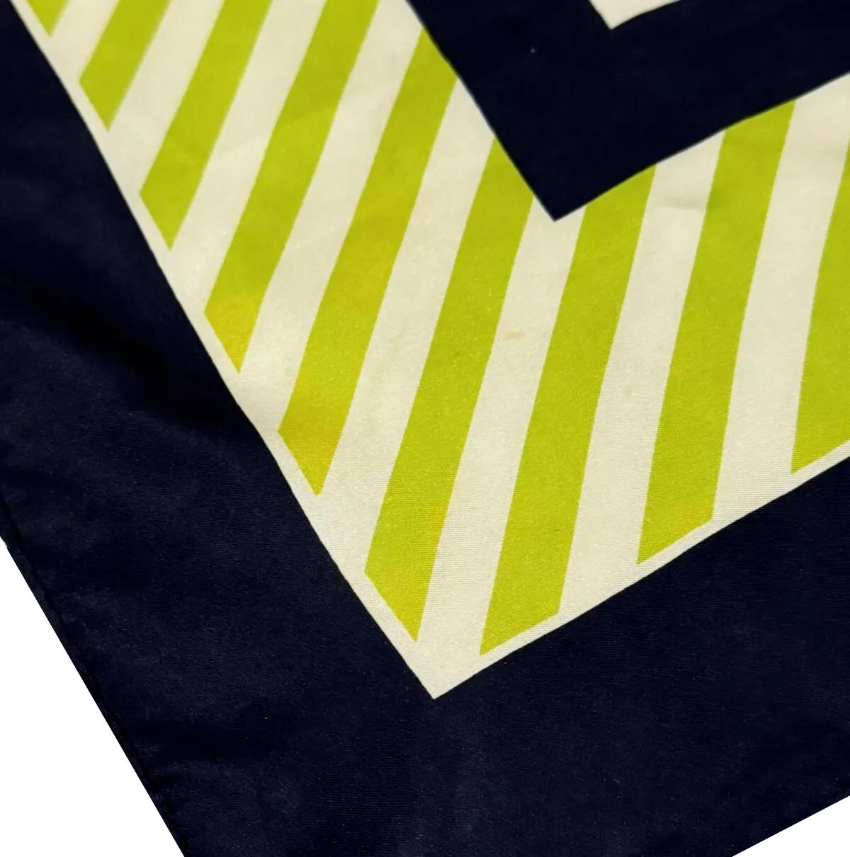 1980s Yves Saint Laurent Stripe Green Logo Silk Scarf In Good Condition For Sale In London, GB