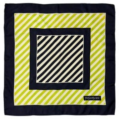 Sciarpa anni '80 Yves Saint Laurent Stripe Green Logo in seta