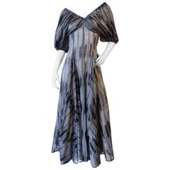 1980s Yves Saint Laurent Striped Peasant Sleeve Dress