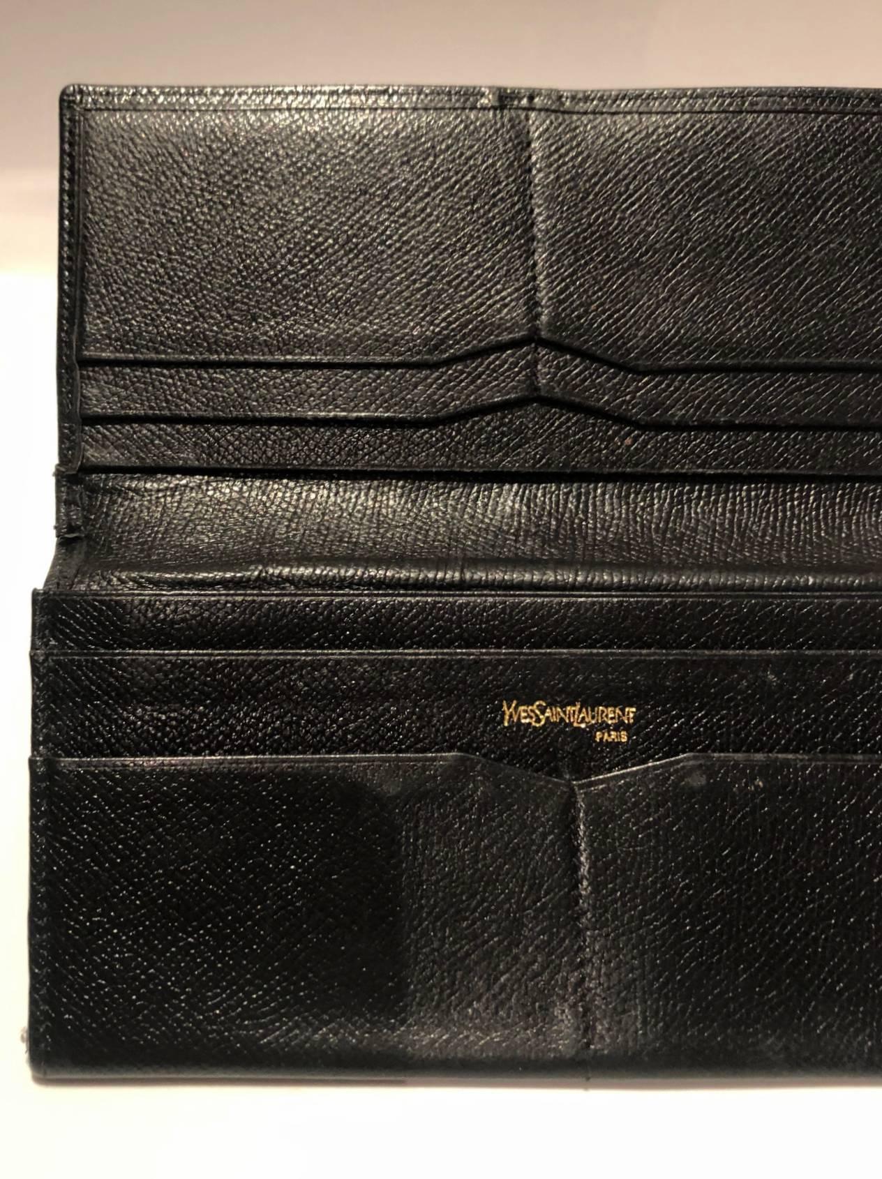 Black 1980s Yves Saint Laurent Navy Blue Stud Wallet
