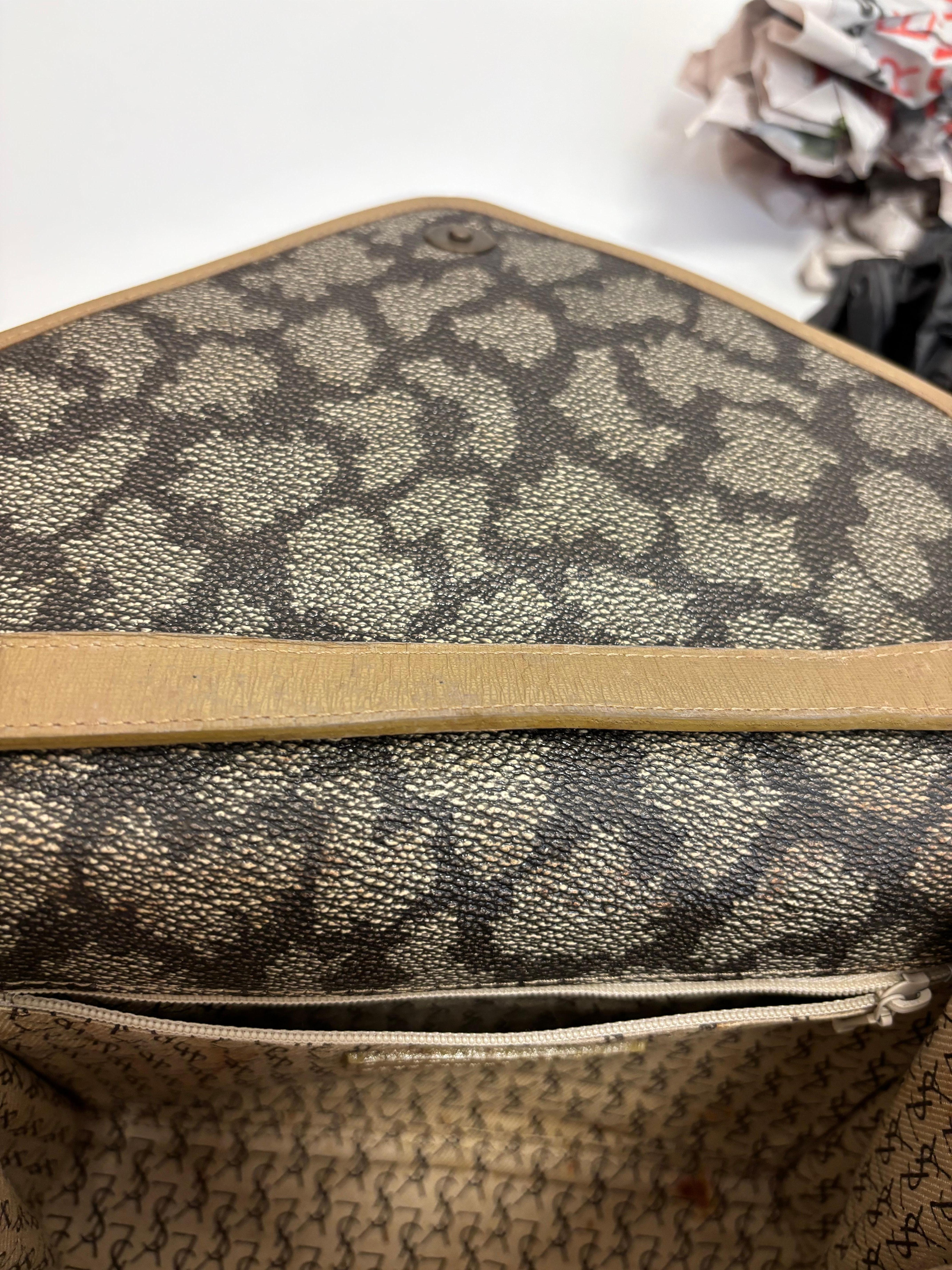 1980s Yves Saint Laurent Tan Spotted Pattern Crossbody Bag 6